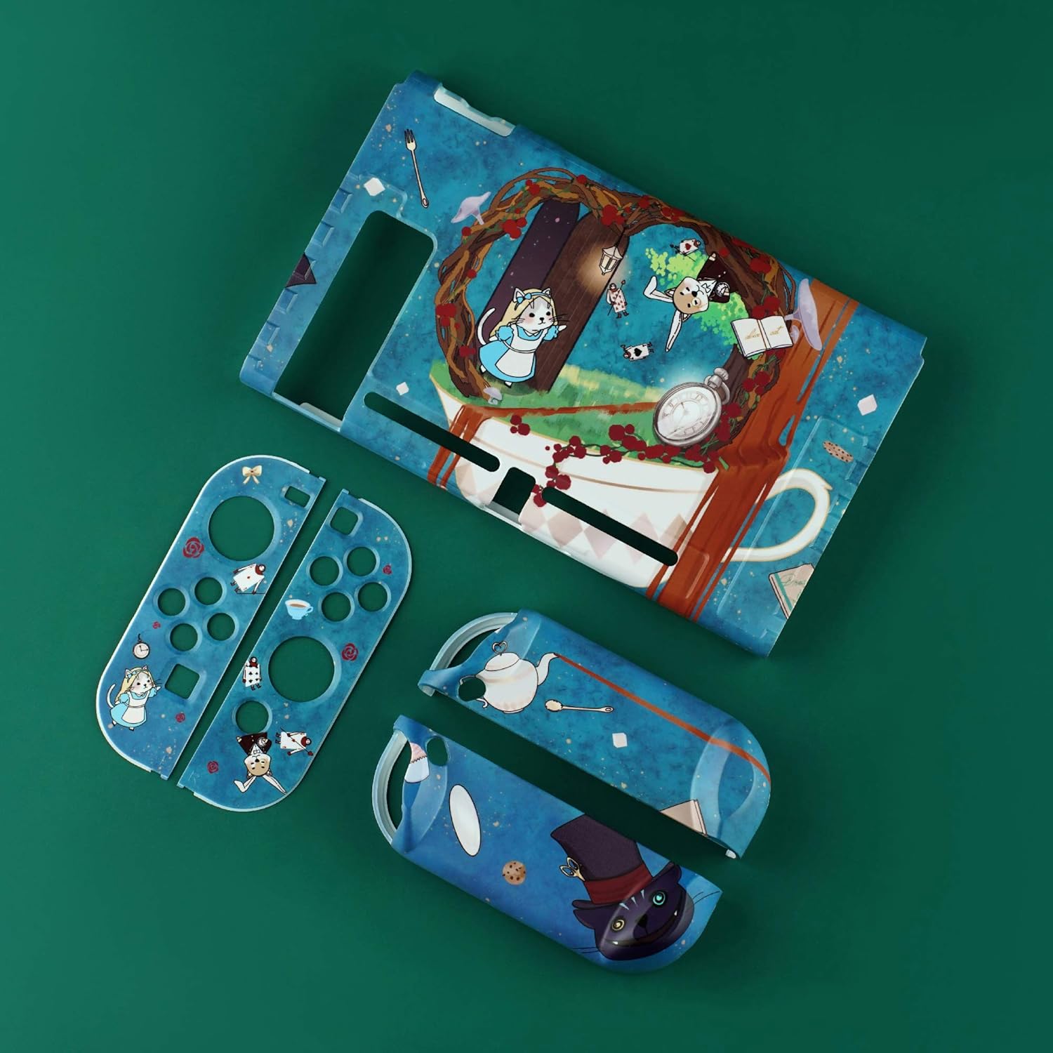 Limited Stock [Limited Edition] Case for Nintendo Switch, FANPL Protective Case Cover for Nintendo Switch and Joy Con Controller with 2 Cat Claw Thumb Grips (Alice in Wonderland)
