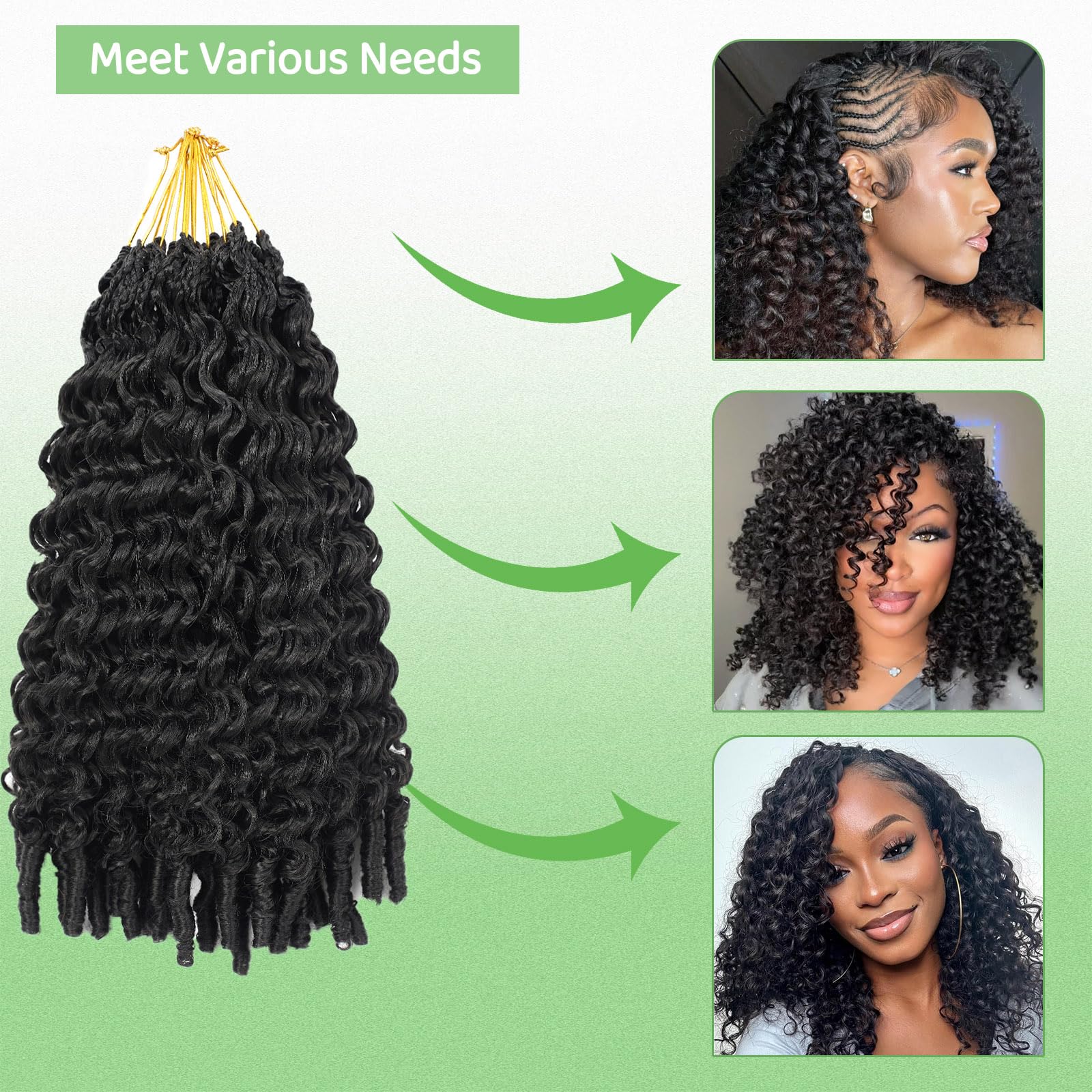 Burmese Curly Crochet Hair 8 Packs Knotless Pre-Looped Synthetic Extensions