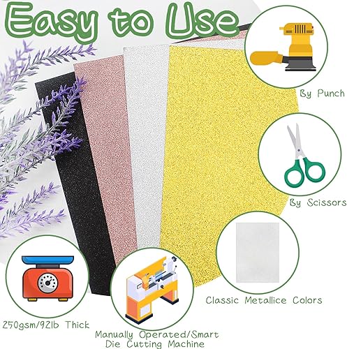 Miniatura 3 de Cinvo Paquete de 32 hojas de papel de cartulina con purpurina A4, papel de cartulina gruesa de 250 GSM, papel brillante de color para Cricut,