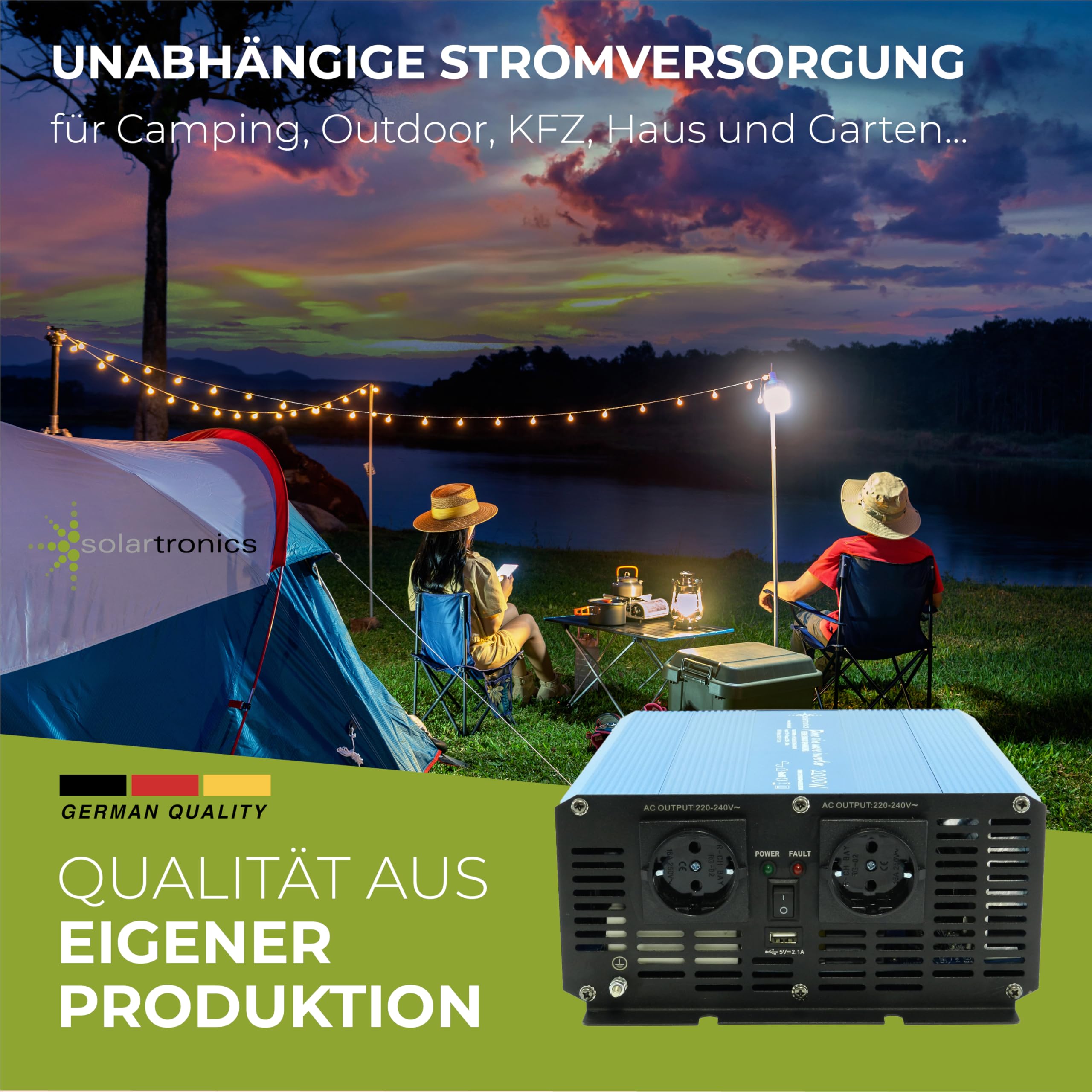 solartronics Spannungswandler TS2000 24V 2000/4000 Watt Reiner Sinus blau Solar Inverter Wechselrichter Umrichter USB AC Steckdose