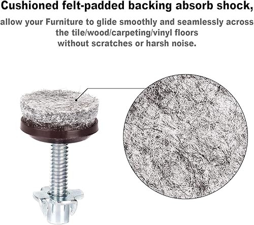 Miniatura 4 de Anwenk Niveladores de muebles, patas ajustables para mesa y silla, niveladores de patas con tuerca en T con fieltro de alta densidad, vástago