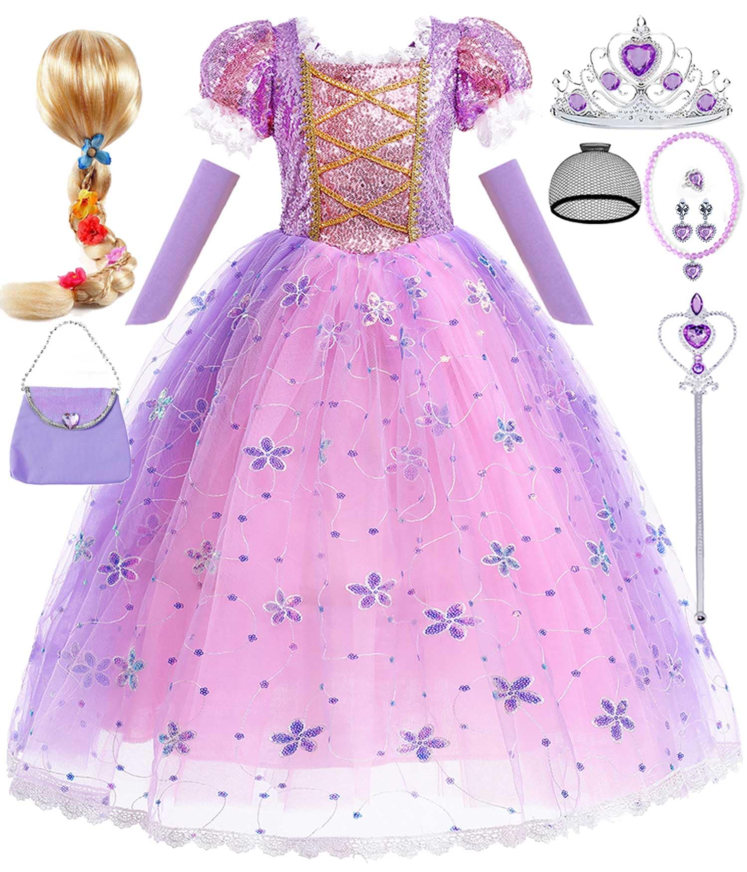 Luzlen Little Girls Princess Costume Kids Fancy Purple Dress for Halloween Party Christmas Carnival