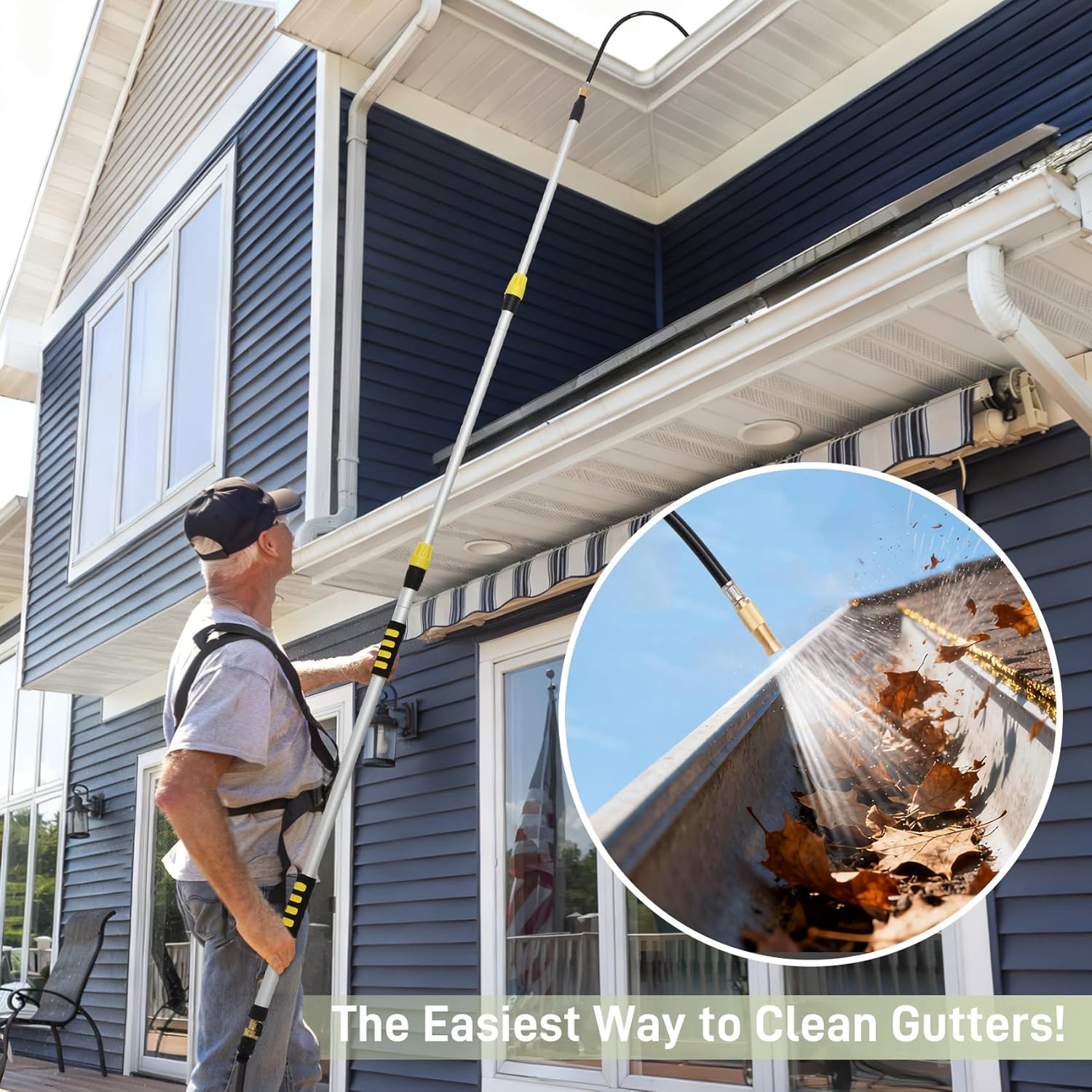 20FT Heavy Duty Telescopic Gutter Cleaner System – Professional Gutter Cleaning Tools from the Ground with Quick-Connect Adapter & Ergonomic Wand for 2-Story Homes, Roof Maintenance, and Clog Removal