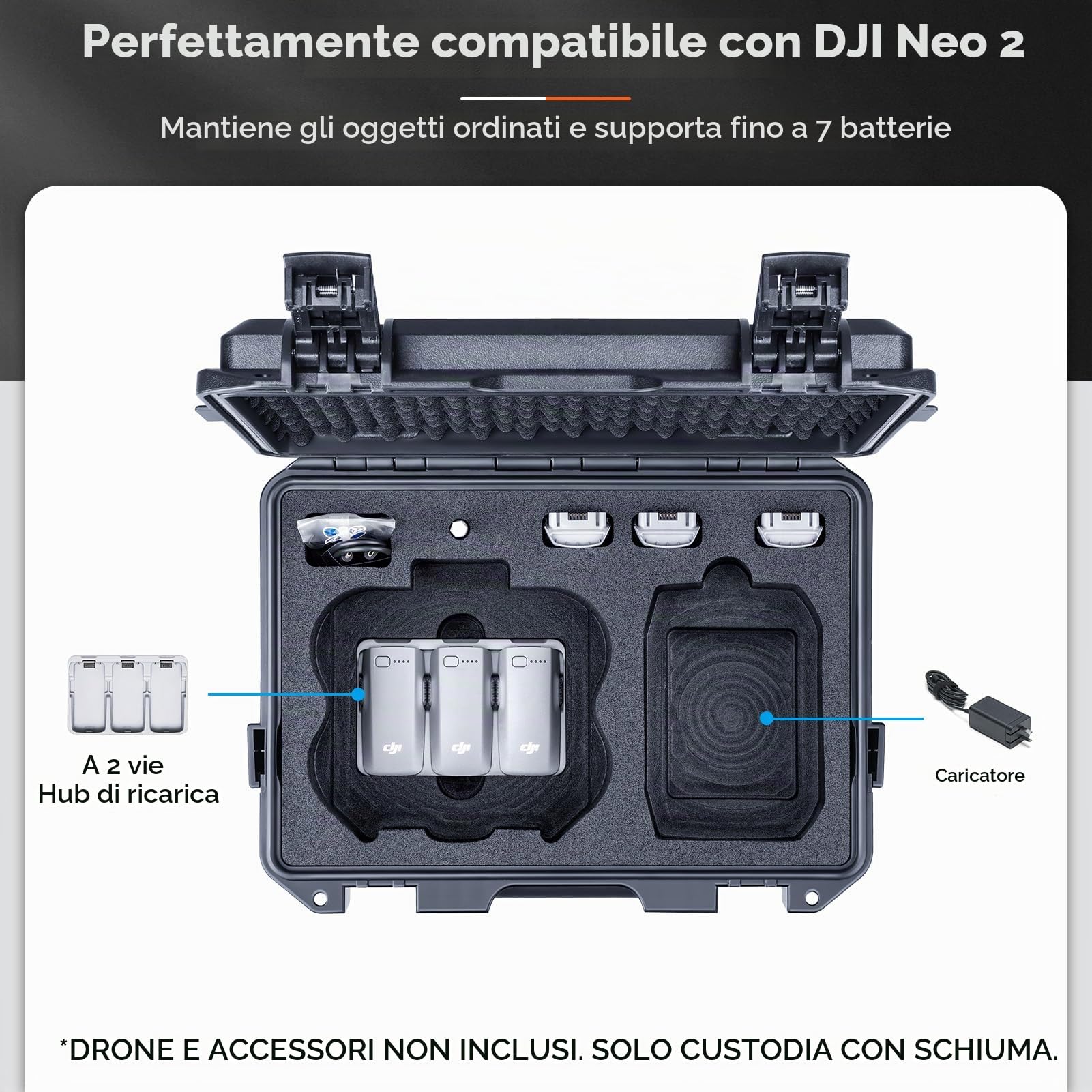 Lykus Titan N200 Custodia/Case/Valigia impermeabile per DJI Neo 2 Fly More Combo, RC-N3/N2, Supporta 7 batterie [SOLO CUSTODIA]