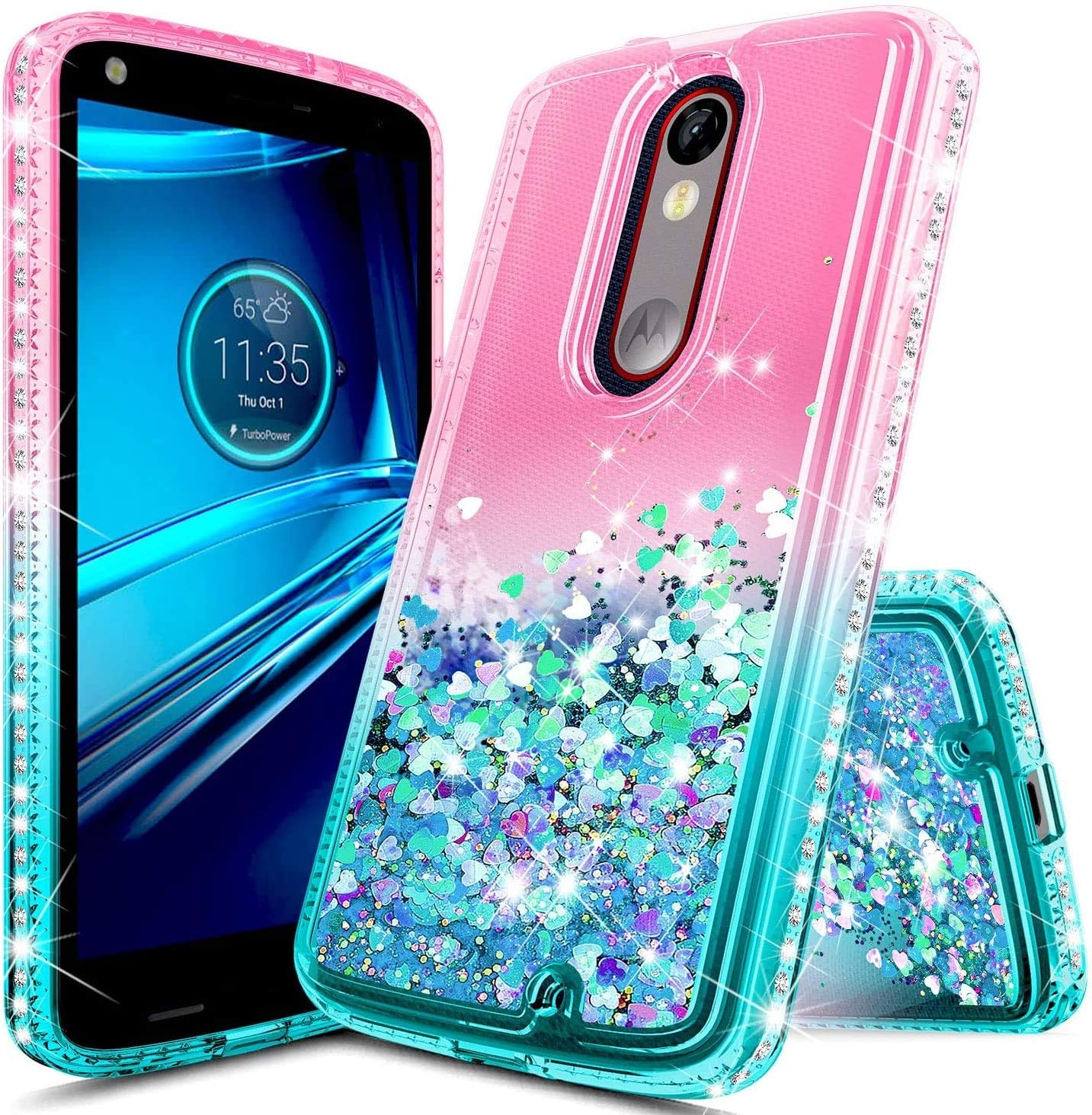 Amazon Com Nznd Case For Motorola Droid Turbo 2 Verizon Xt1585 Sparkle Glitter Flowing Waterfall Liquid Floating Quicksand Diamond Durable Cute Case Pink Aqua Cell Phones Accessories