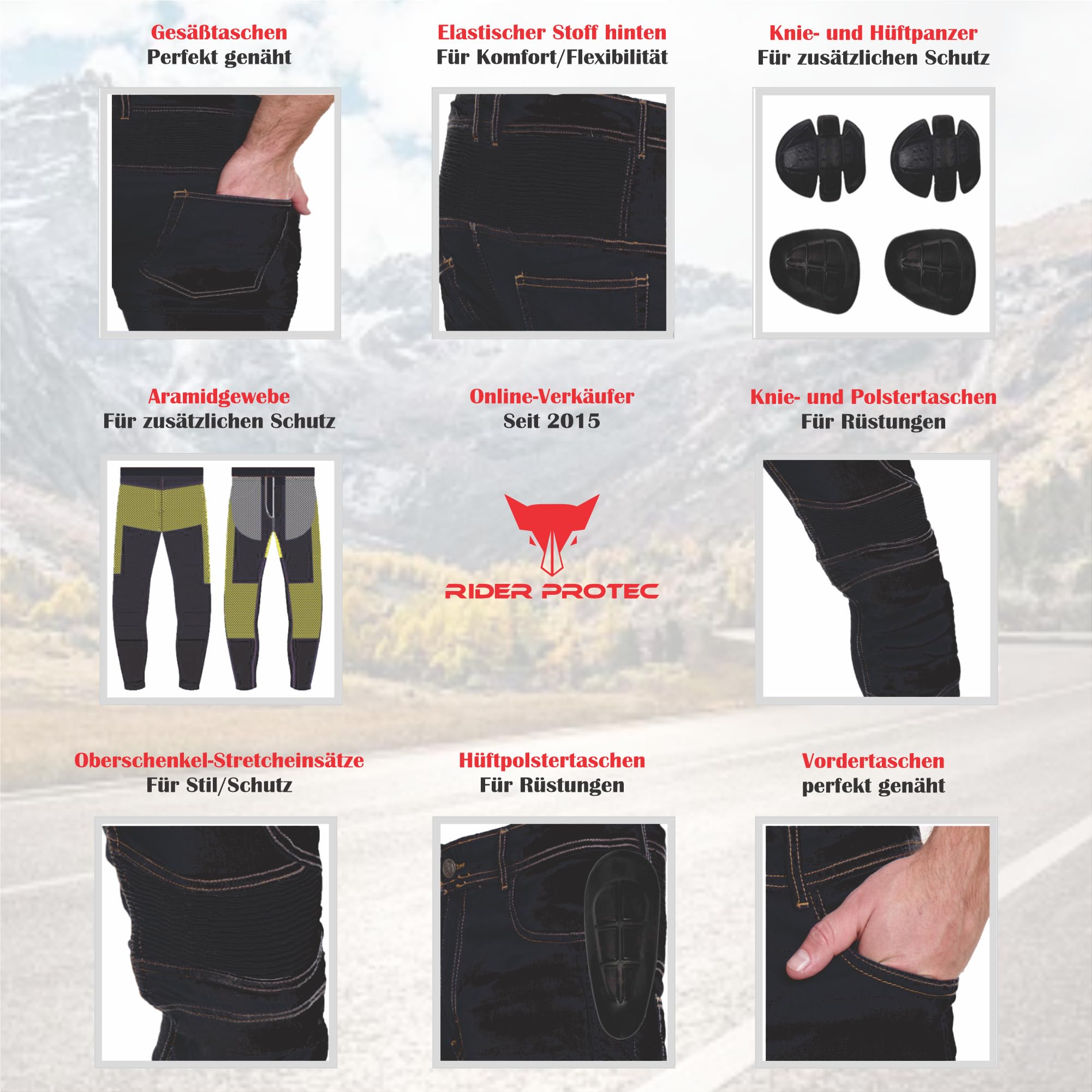 Jeans da Moto da Uomo Fodera Protettiva in aramide, Pantaloni in Denim da Moto con Protezioni Rimovibili, Pantaloni da Motociclista per Uomo