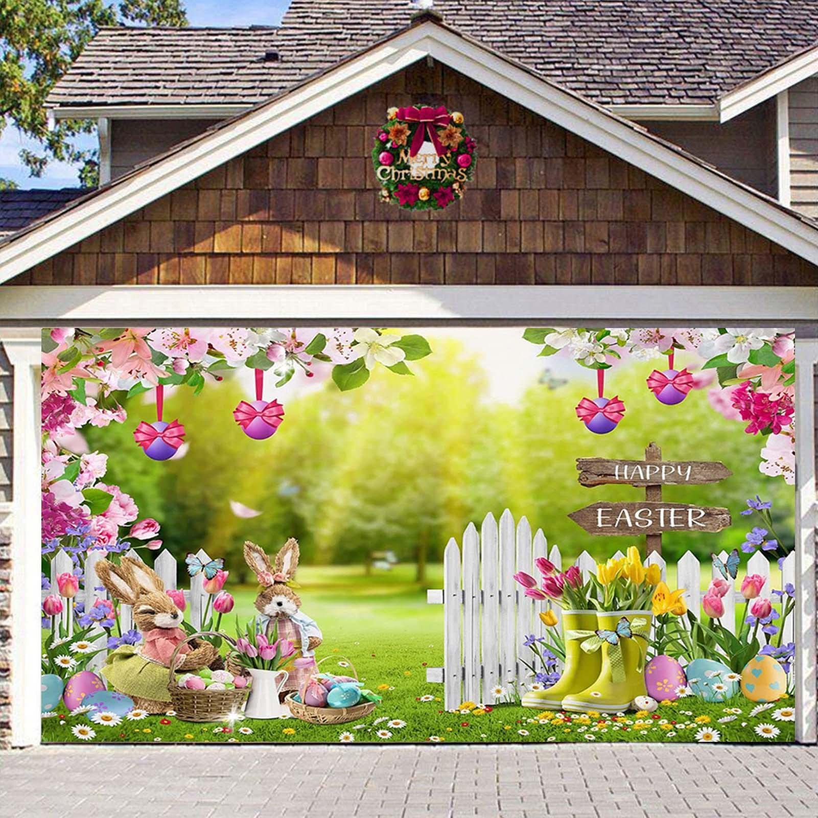 Happy Easter Banner Sfondo Per Festa 180x115 Cm In Poliestere Con Coniglio E Uova - 3