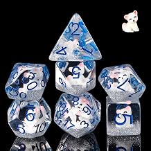 Cusdie 7-Die Dice DND, Polyhedral Dice Set Filled with Animal, for Role Playing Game D&D Dice White Fox