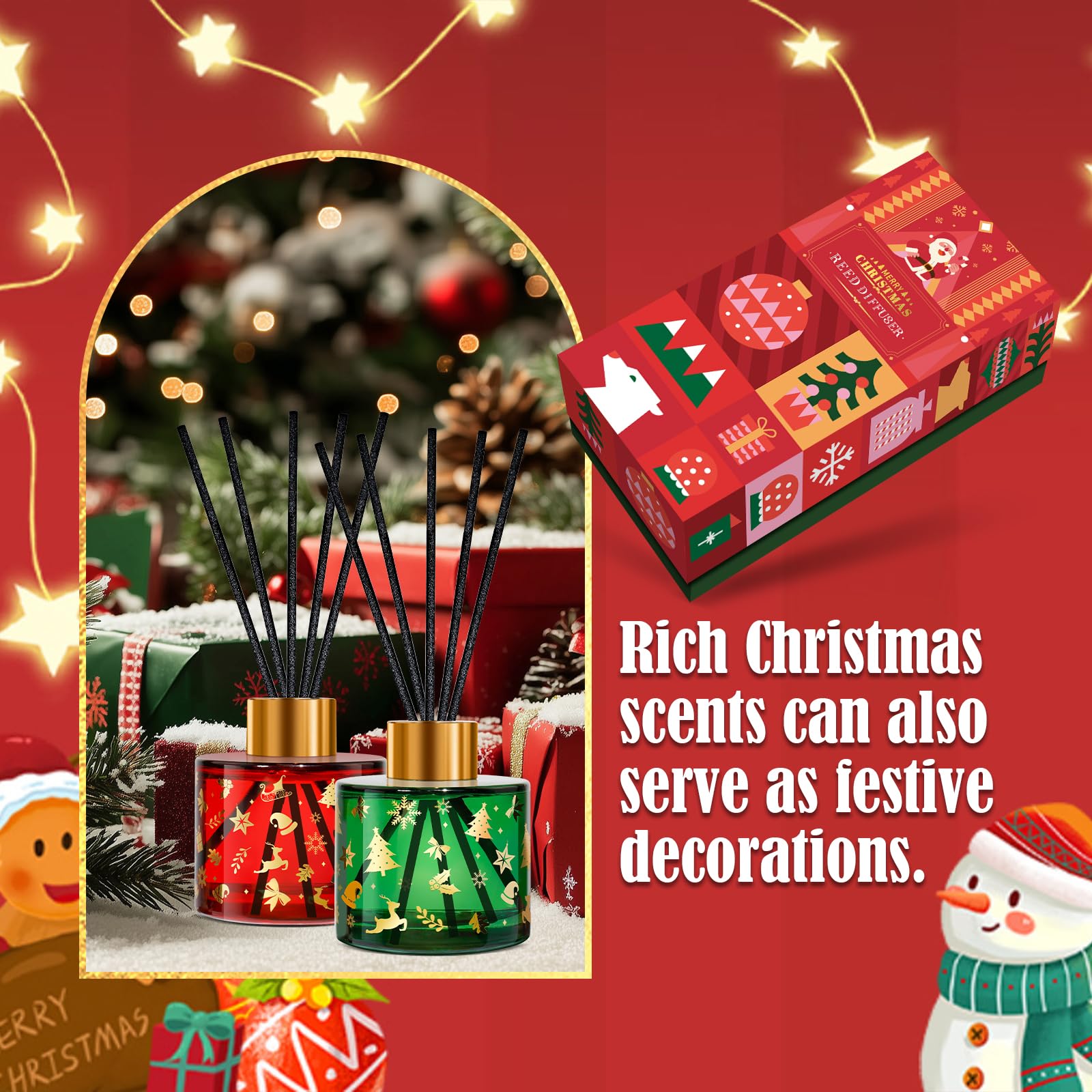 URBNLIVING Set Regalo Diffusore A Bastoncini 80 Ml – Fragranza Vischio E Abete, Per Natale