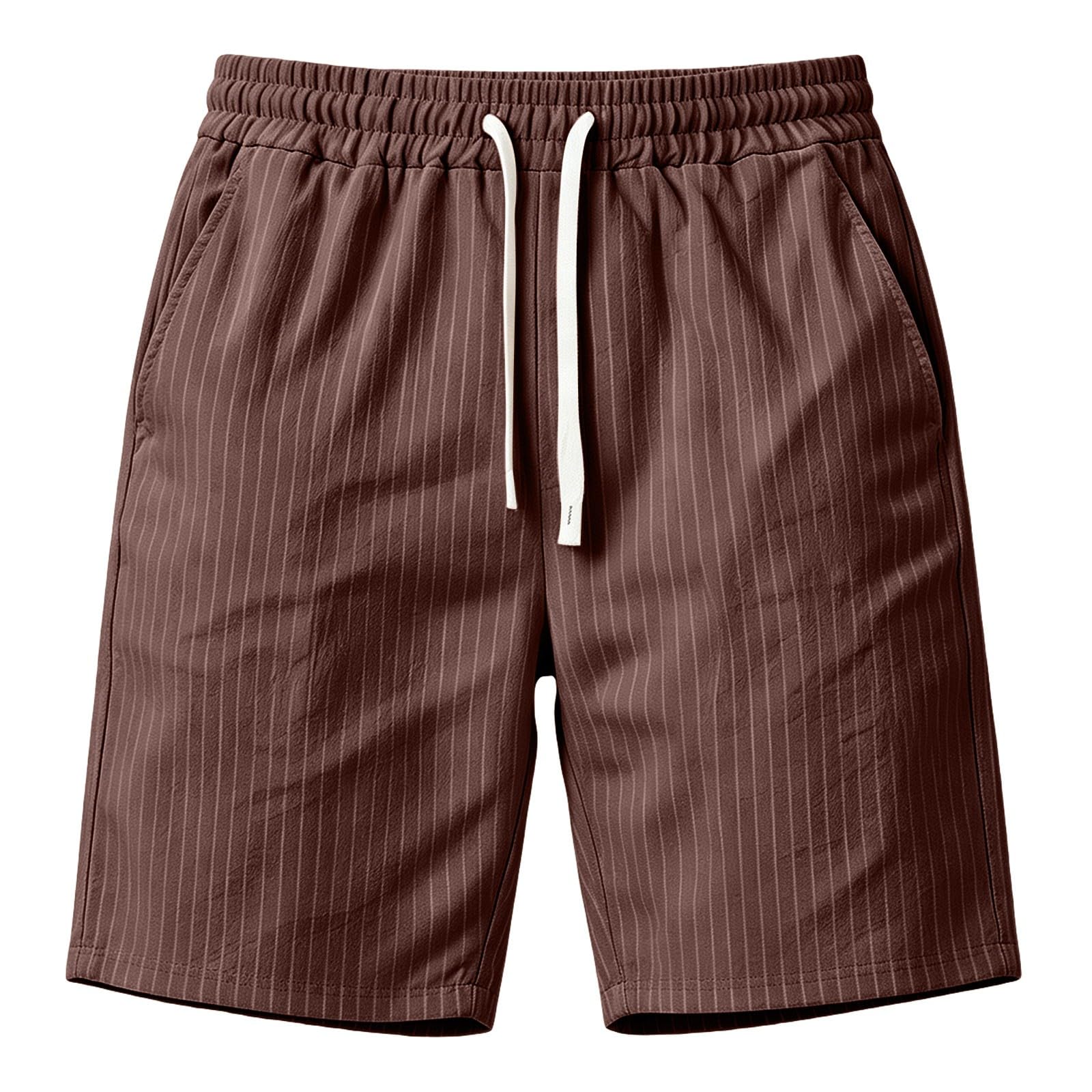 Short en lin pour homme - Rayures légères - Pantalon court en lin élastique