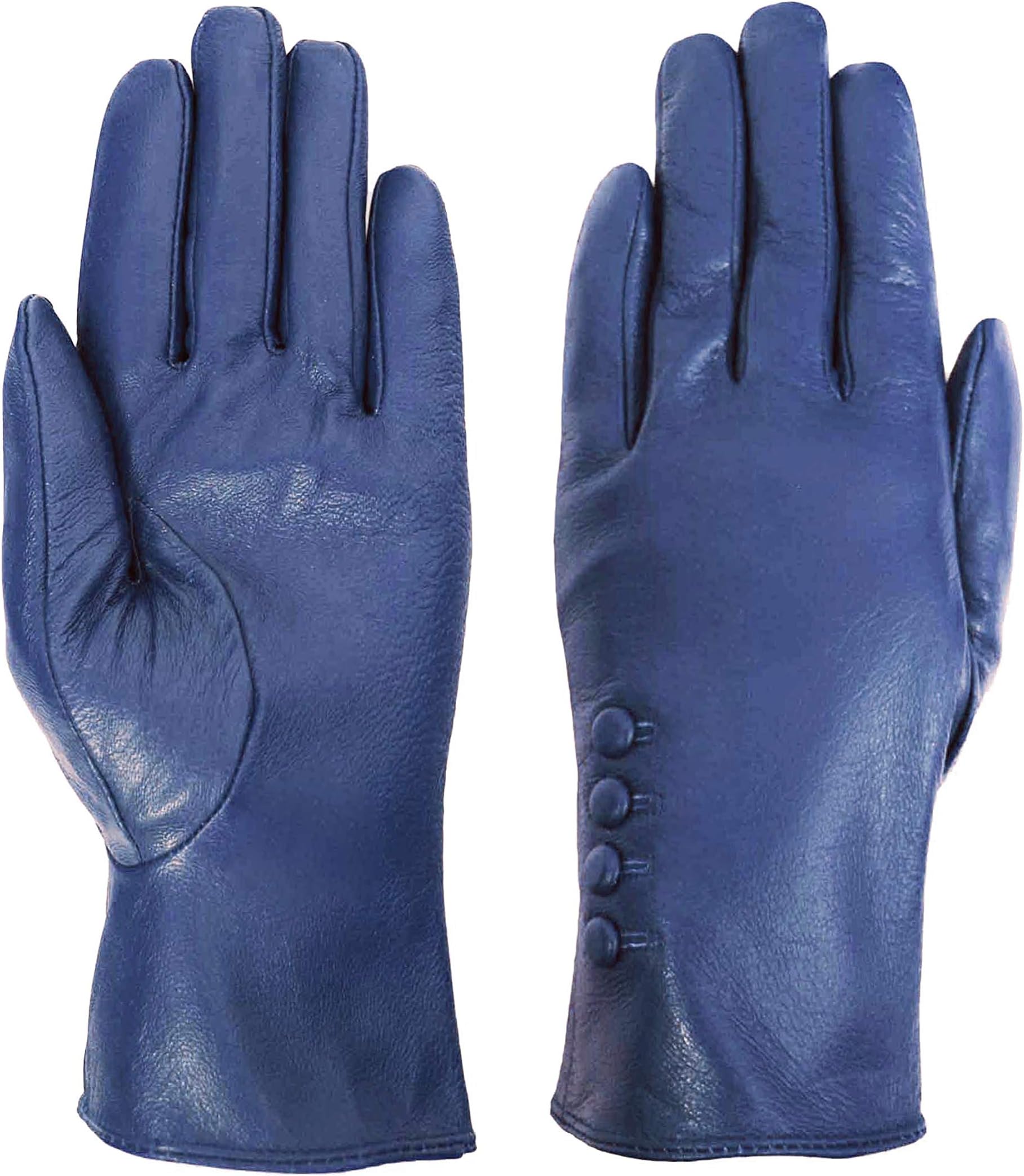 Women's Plush Lined 4-Button Dress Leather Gloves - Blue - L