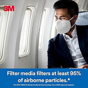 3M Filtering Barrier Face Covering, Good For Crowded Places, Helps Reduce Airborne Particulate Exposure, AFFM-3, One Size, 3 Pack