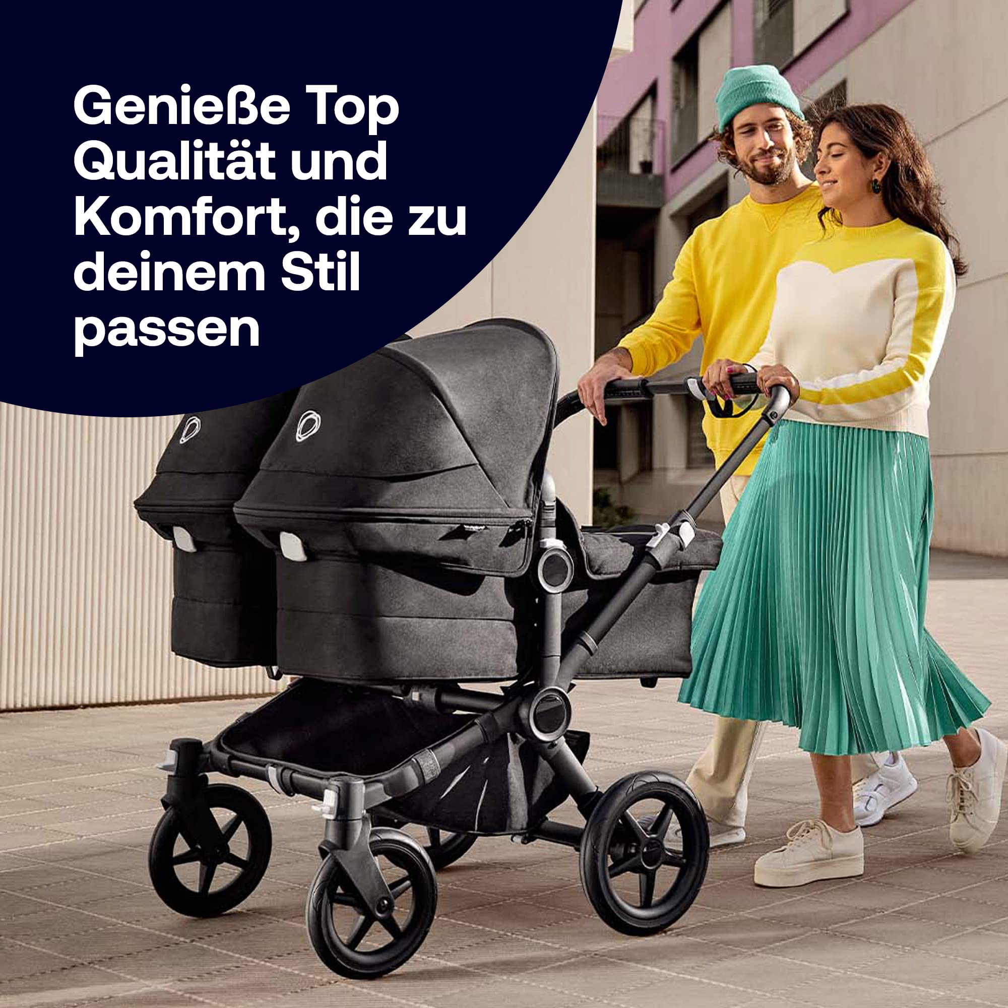 Bugaboo Donkey 5 Twin Erweiterungsset, verwandelt deinen Donkey 5 Mono in einen Zwillingskinderwagen,verbessertes Side By Side-Design, wendbarer Sitz und Ein-Hand-Steuerung, Forest Green