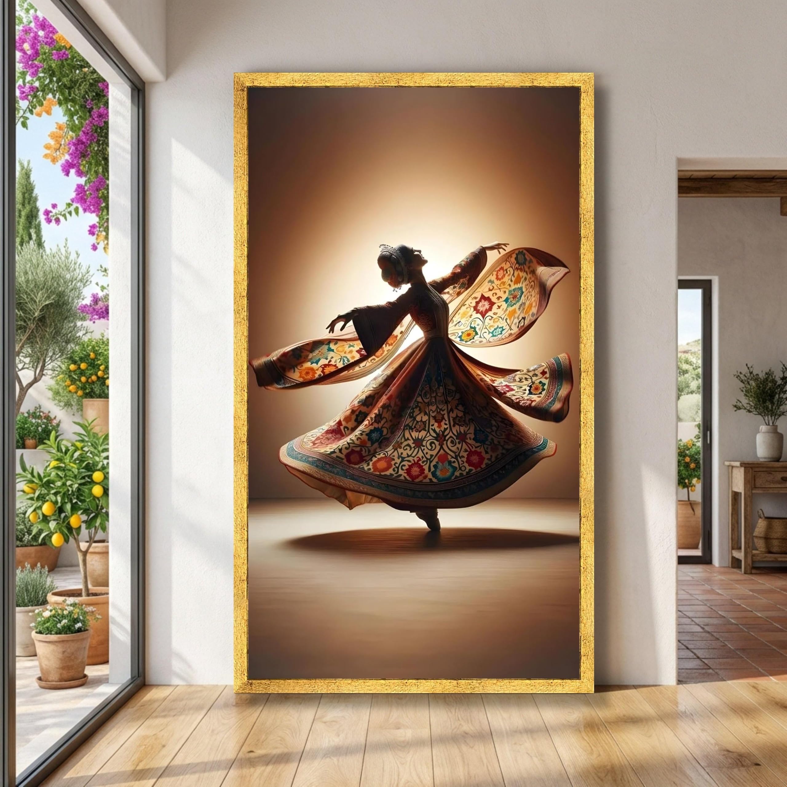 CAOXTART Whirling Dervish Dance Canvas Oil Painting, Ethnic Pattern Dress Posters Wall Art, Spiritual Bohemian Canvas Print(65x120cm/Frameless)