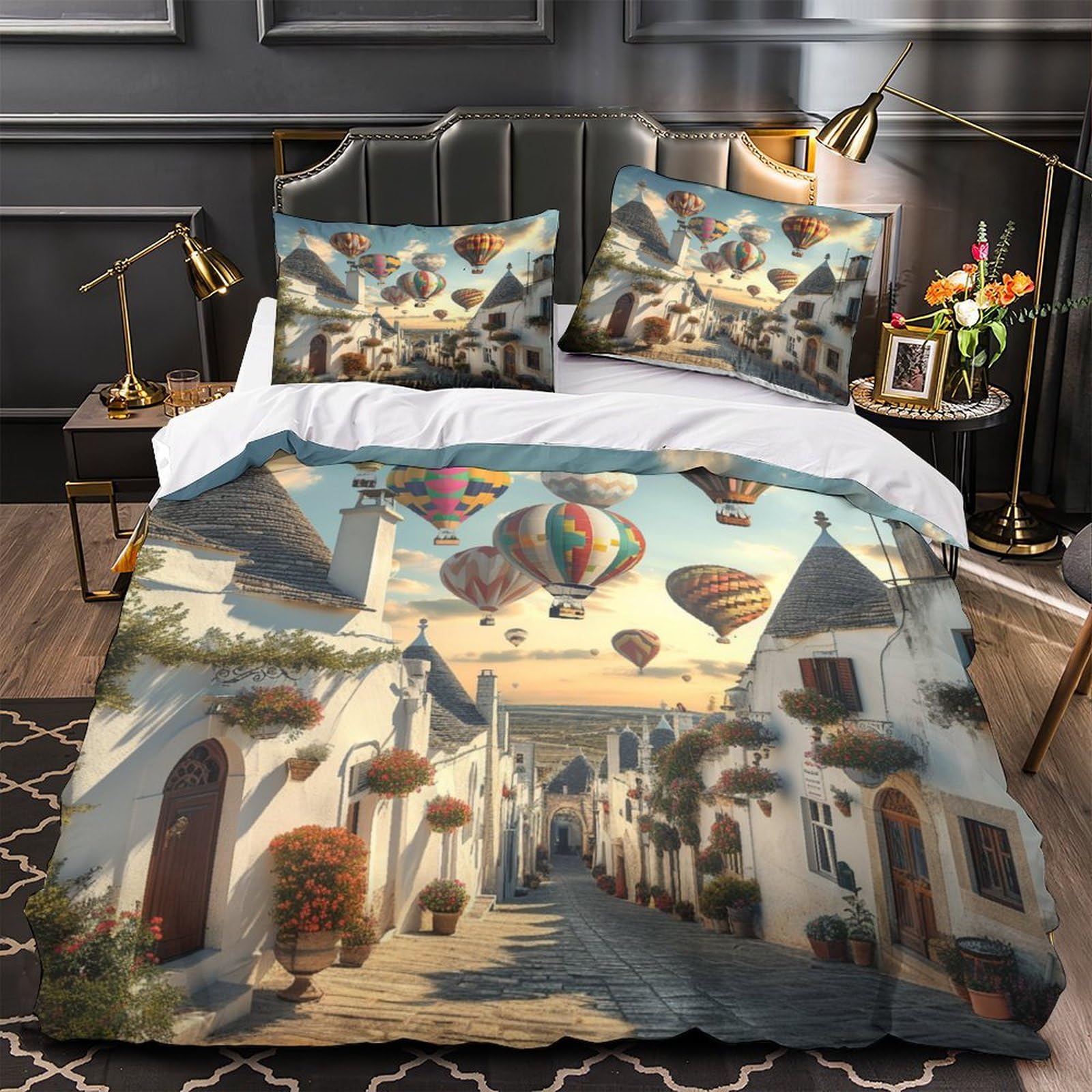 Housse de couette montgolfière anti-transpiration en microfibre douce 3 pièces