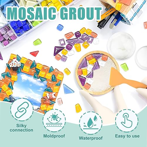 Miniatura 2 de JAOJAO Lechada de mosaico, lechada para azulejos de mosaico, manualidades con raspador, lechadas de purpurina de cristal transparente, lijadas,