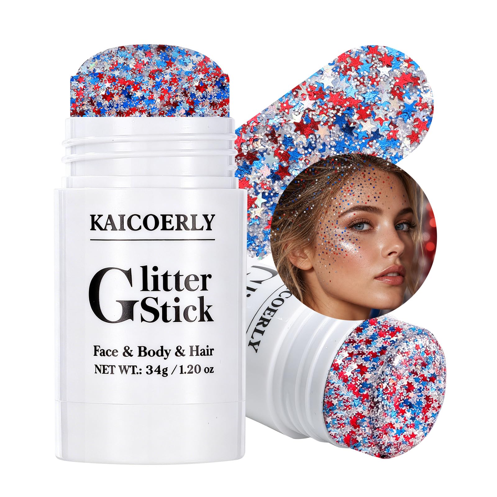 Face Body Glitter Stick, Red White and Blue Star Sequins Stars