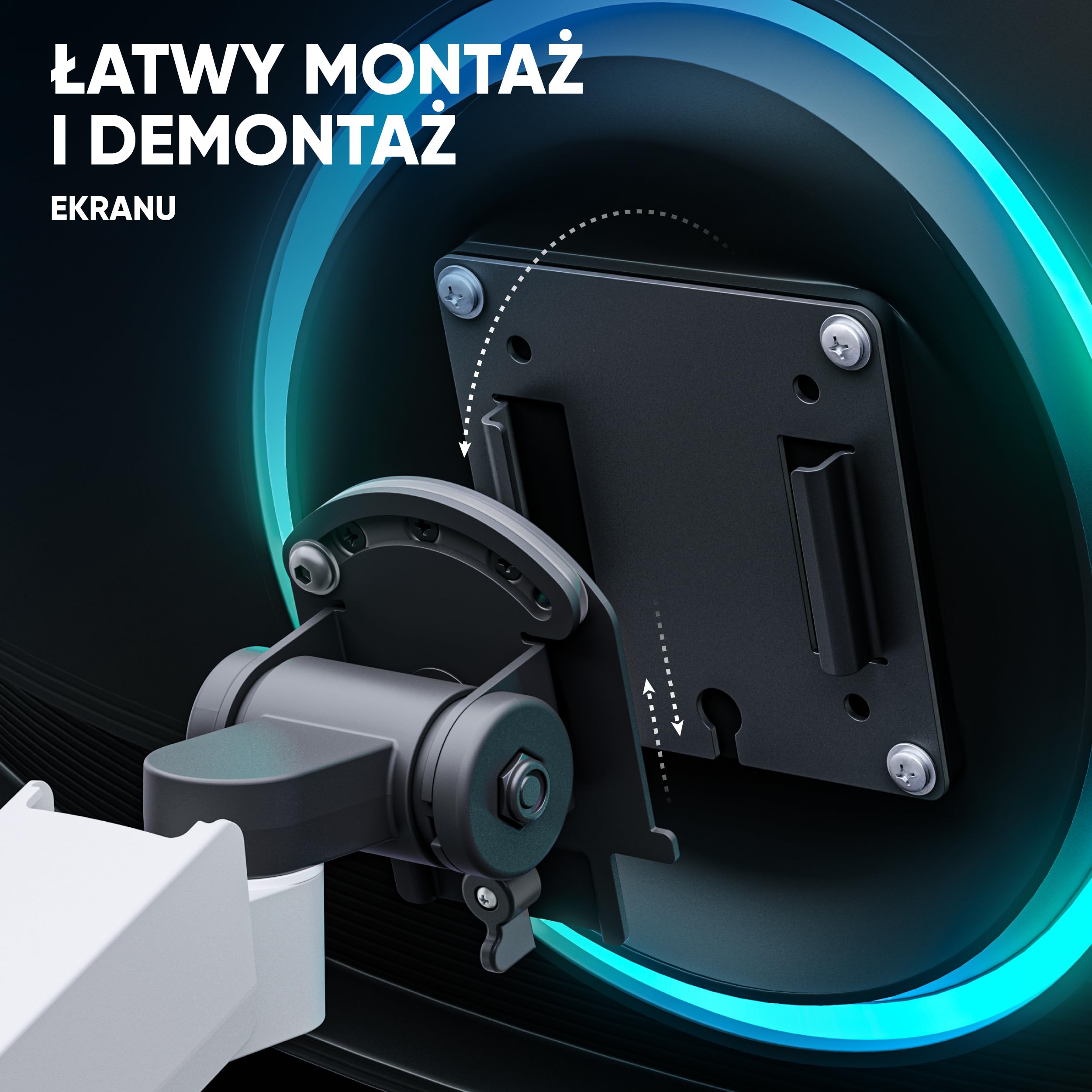ONKRON Uchwyt do monitora 15-42 cali 15 kg VESA 75x75-100x100 z USB sprężyna gazowa G110-BG