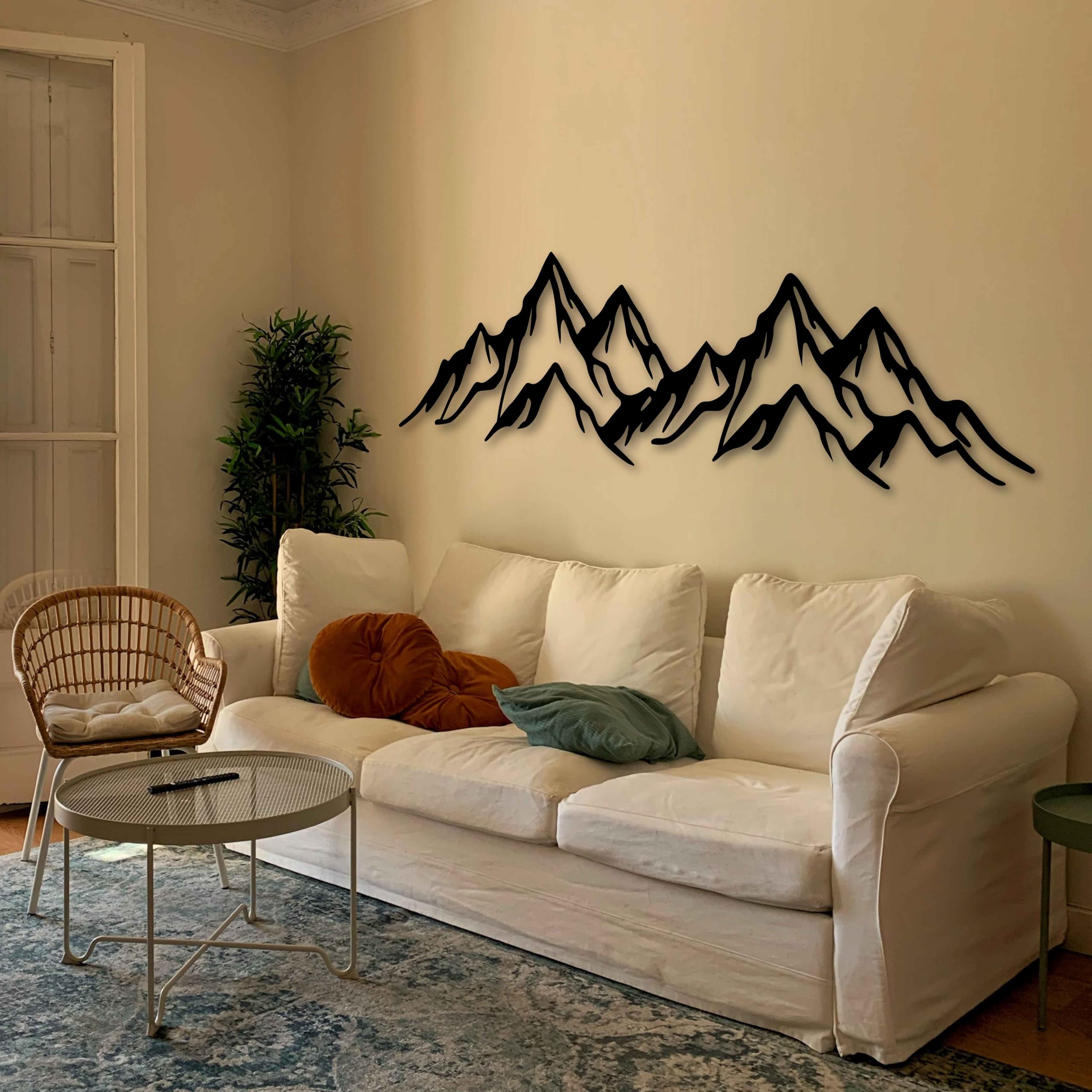 KAWA METALWORKS Arte de pared de metal de montaña extragrande, decoración de pared de metal de colinas, escultura de pared de metal horizontal, decoración de pared grande sobre la cama, decoración