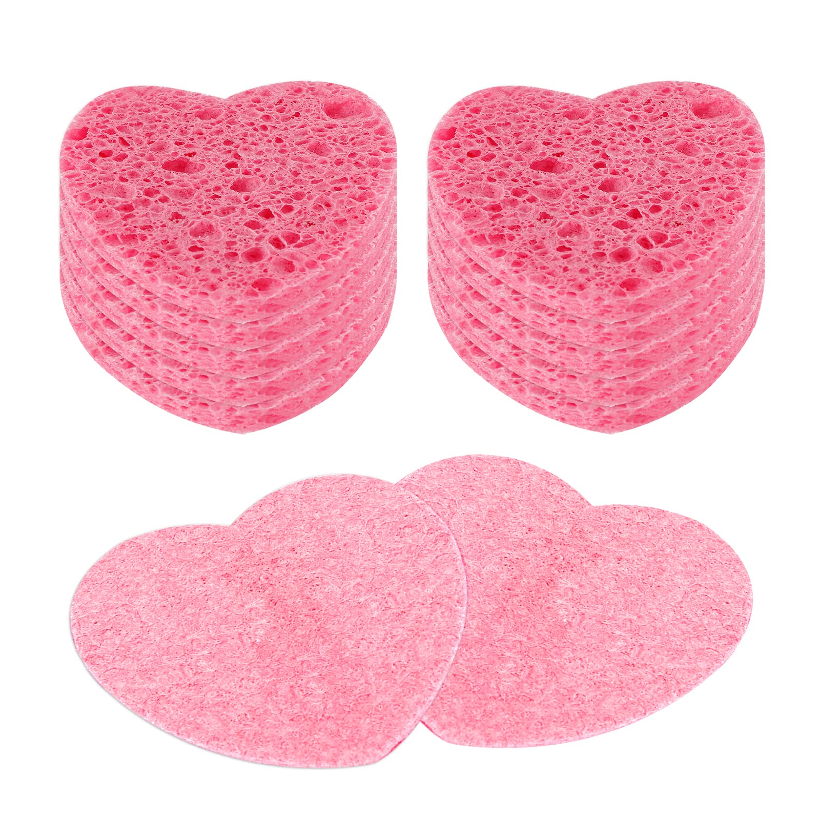 Sibba Esponjas faciales comprimidas 10 de celulosa de corazón esponja de limpieza exfoliante facial de spa cosméticas naturales para limpieza facial masaje exfoliación de poros máscara maquillaje