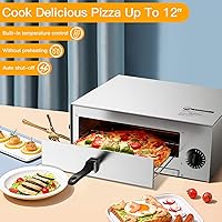 Vista 3 de KOTEK Horno de pizza, horno eléctrico de acero inoxidable de 1450 W con mango aislado y bandeja de migas extraíble, temporizador de apagado
