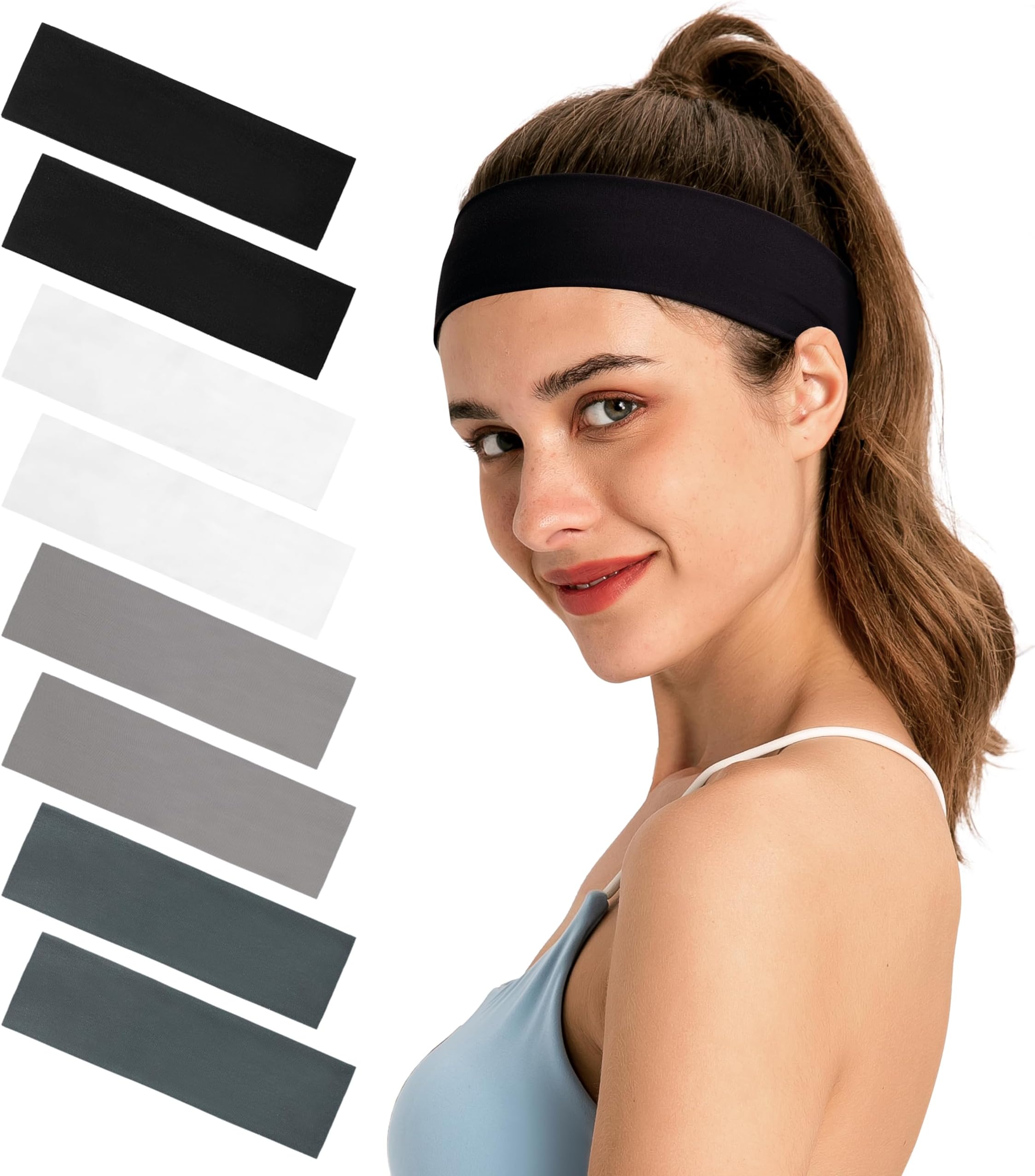 HiRui Sports Headbands Sweatbands for Men Women Kids, Breathable Stretch Hairband for Daily Wear&All Activities-Running Basketball Tennis MTB Cycling Yoga Golf Gym Fitness