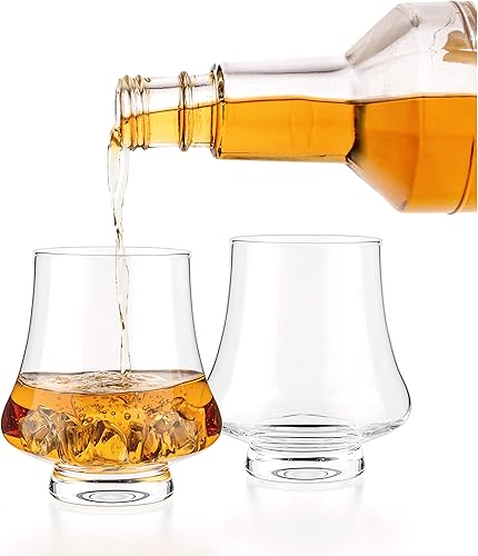 Miniatura 6 de Luxbe - Juego de 4 vasos de cristal de whisky bourbon - Vasos anchos de sabor - Hecho a mano - Bueno para brandy escocés de coñac - 9 onzas8.8 fl oz