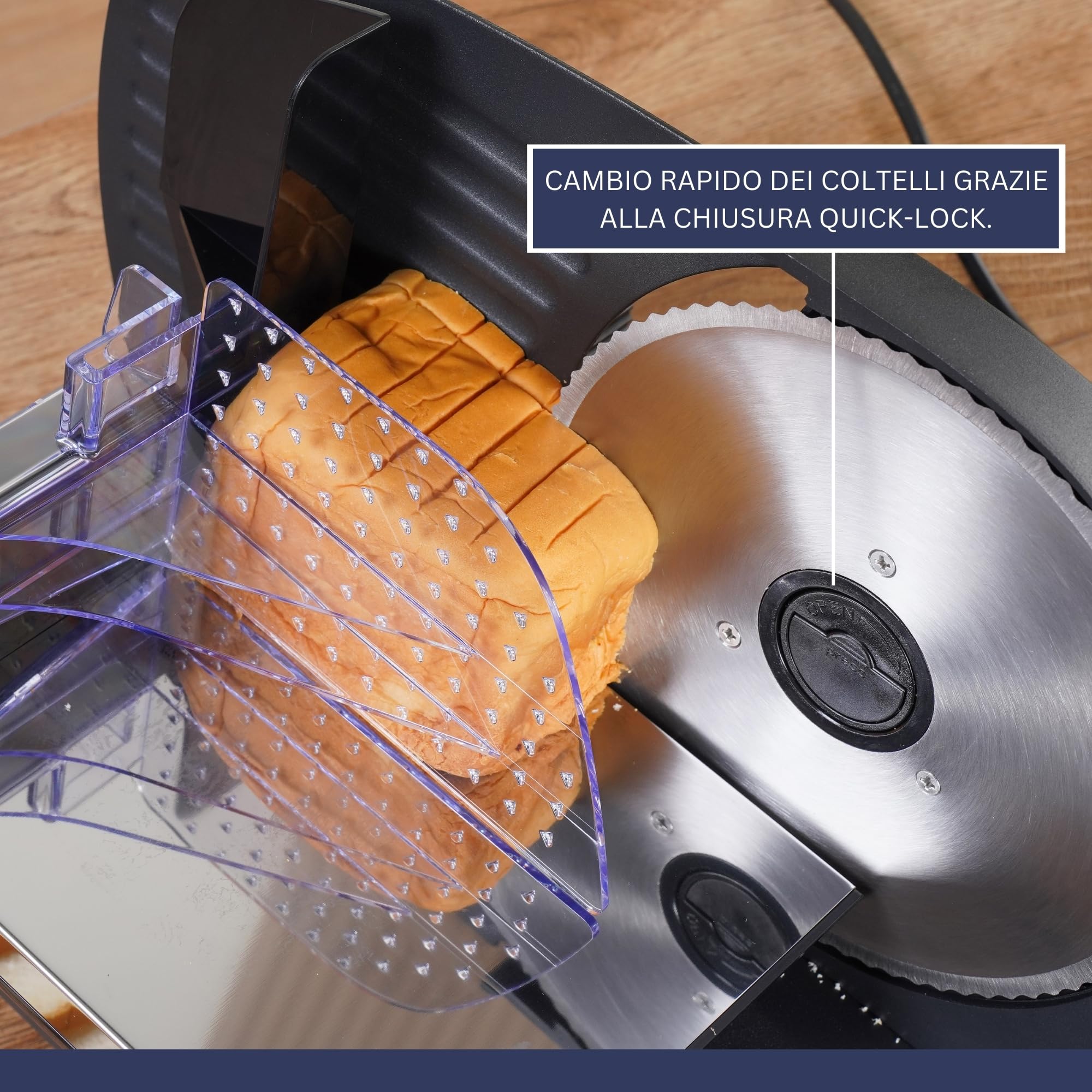 Sommertal AS190 DUAL Tranciatrice universale da 200 W in acciaio inossidabile con lama seghettata e affilatura liscia, compatta, elettrica, affettatrice per pane, affettatrice professionale, moderna