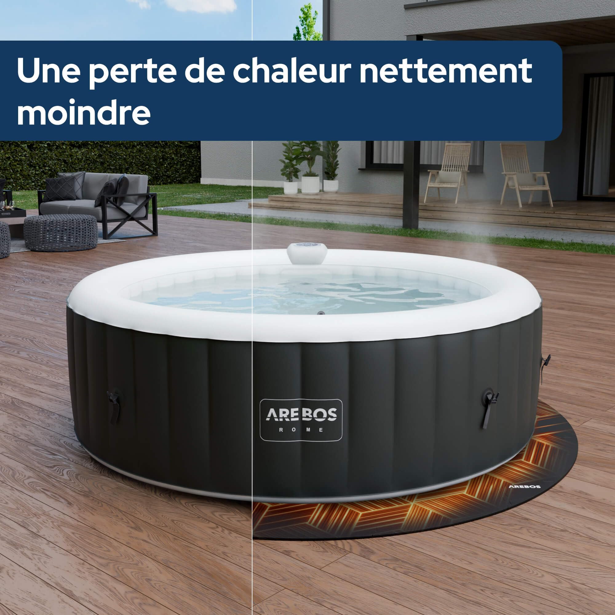 AREBOS Tapis de Protection Rond Ø 200 cm pour Piscine et Spa | Tapis Puzzle Isolant et antidérapant | Protection pour extérieur & Whirlpool Gonflable