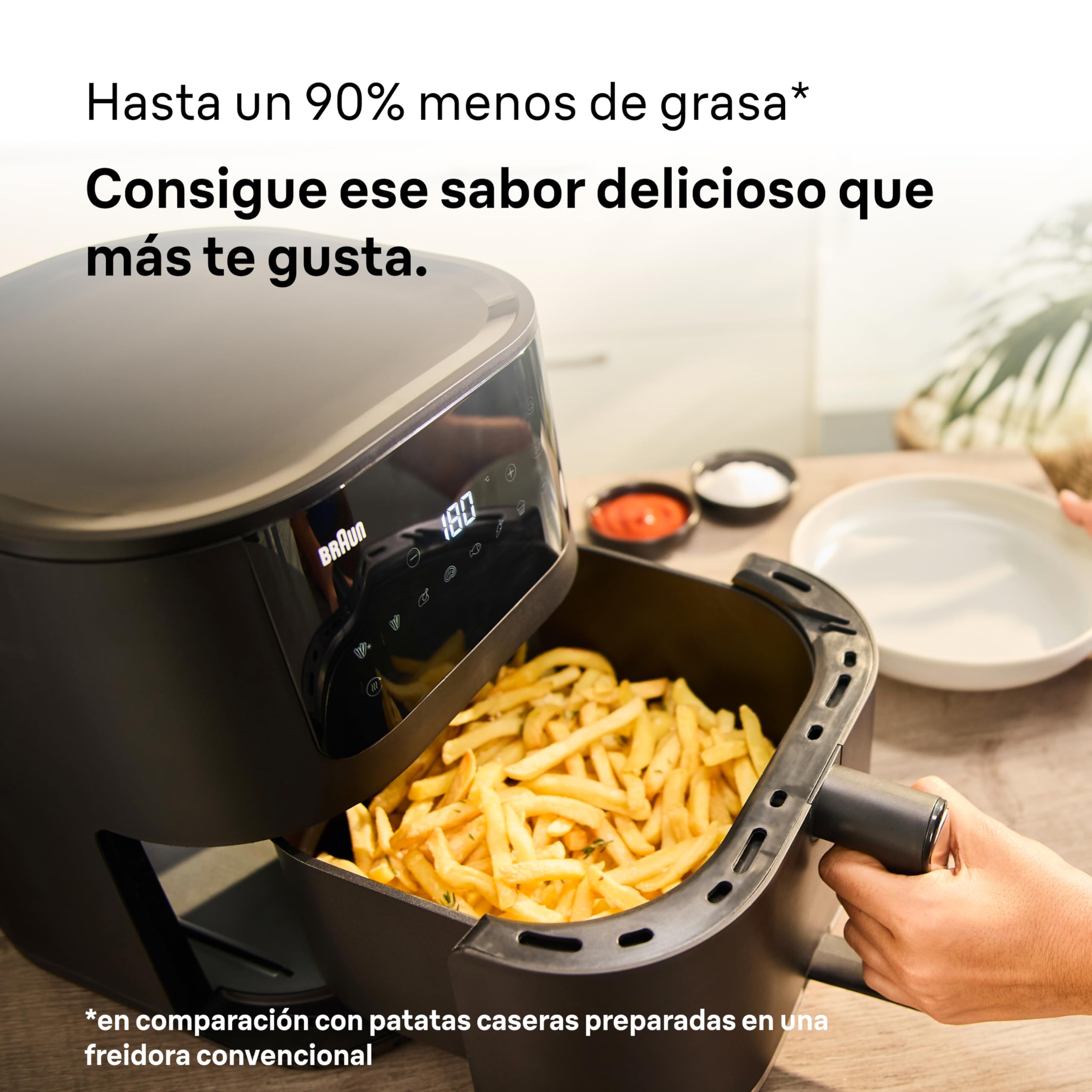 Braun MultiFry 5 HF5030IBK, Freidora de Aire, Capacidad 6L, Control Digital Temperatura 80-200°, Tecnología RealAir, 8 Configuraciones Predeterminadas, Táctil, Cesta Lavable Lavavajillas, 1700W, Negro