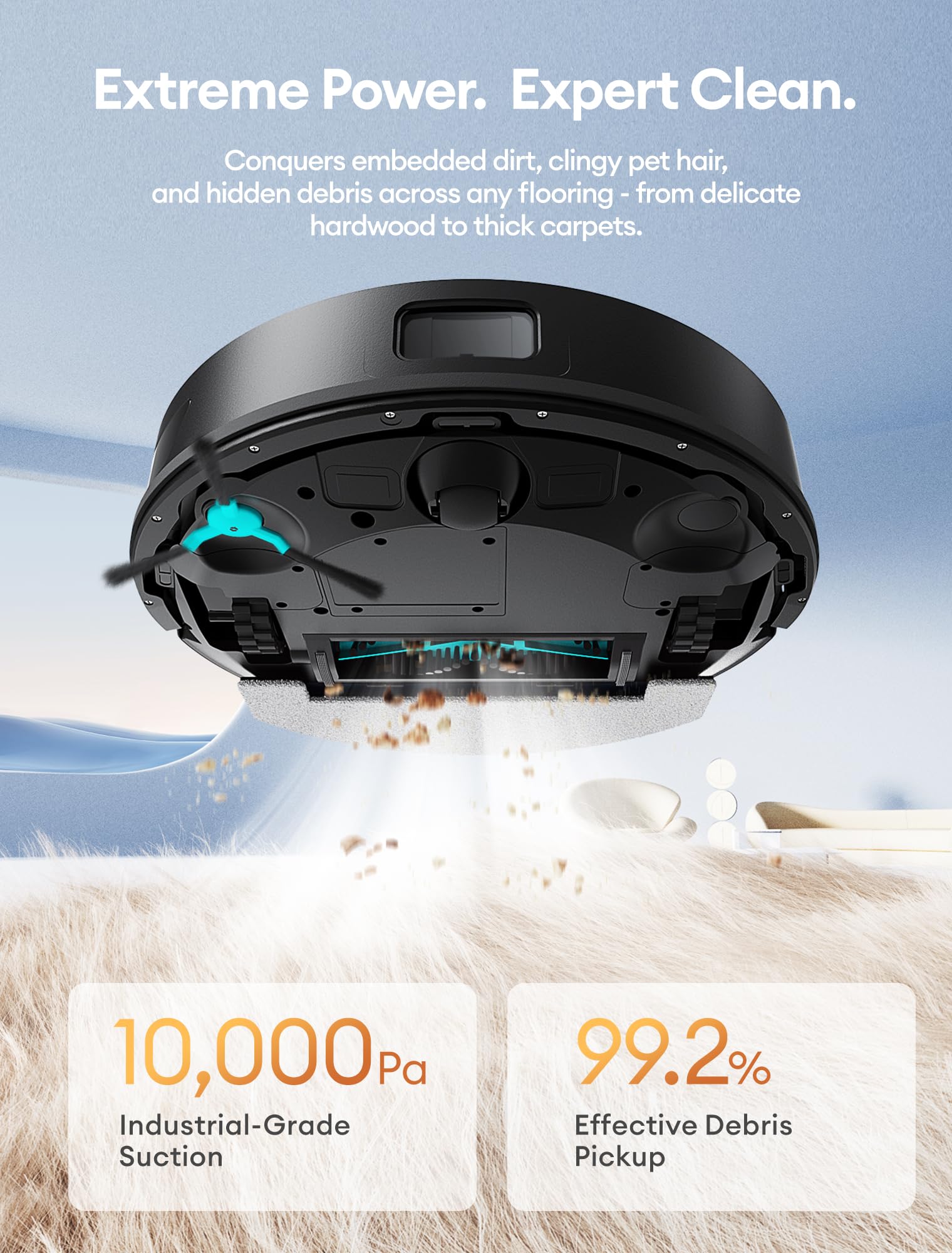 Ultenic T20 Pro robot odkurzający z samoopróżnianiem, 10000 Pa, cichy, sterowanie WiFi/Bluetooth/Alexa/app, 6 trybów czyszczenia, idealny do sierści zwierząt