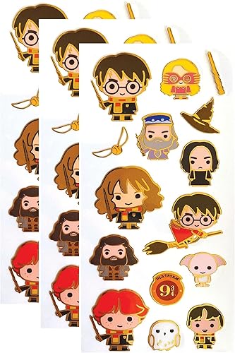 Playhouse Harry Potter Chibi Characters - Lámina de calcomanías con efecto esmaltado brillante, 3 paquetes
