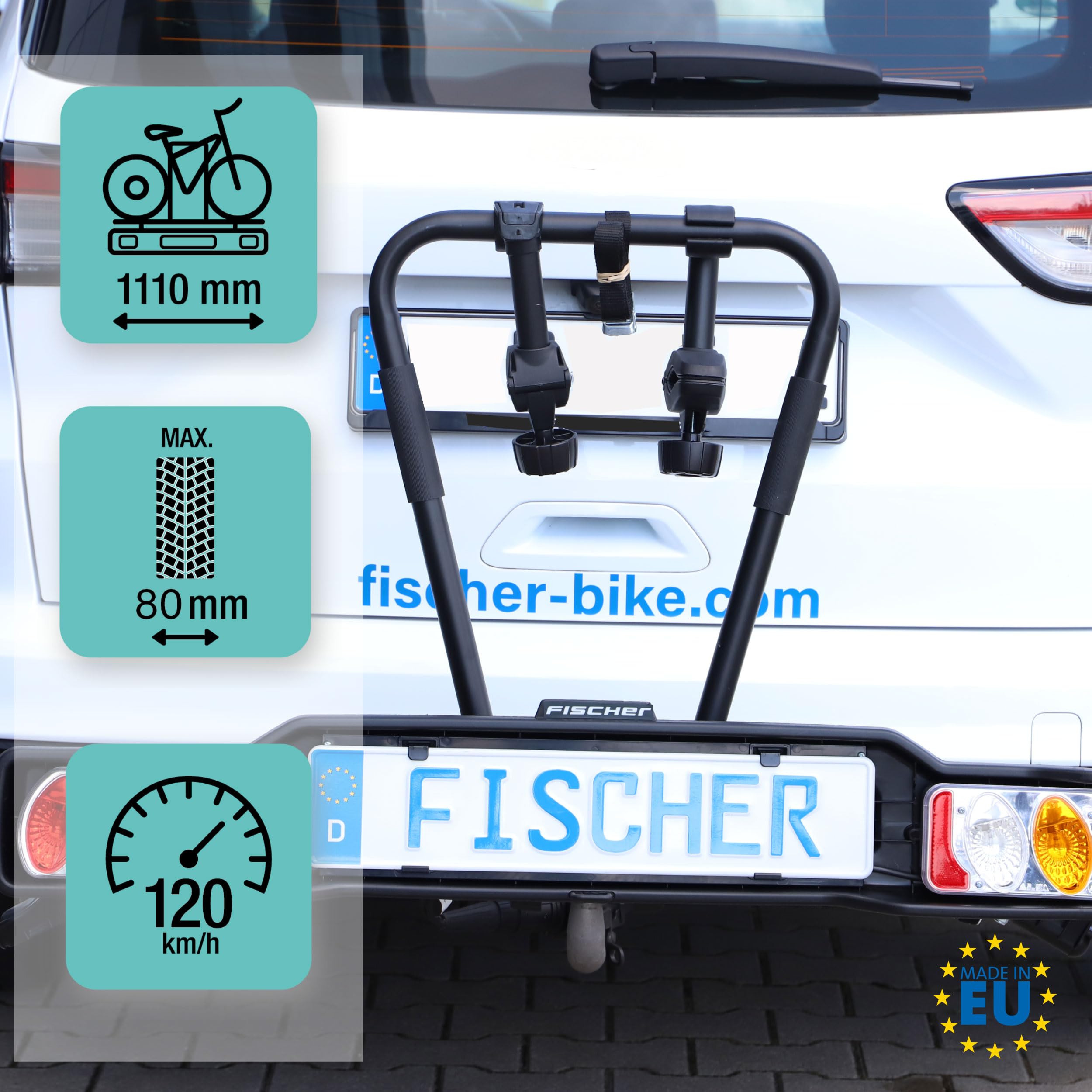 FISCHER Kupplungs-Fahrradträger SmartLine Black, für 2 Fahrräder bis 50 kg Nutzlast, für Anhängerkupplung, abklappbar, teilmontiert, mit integriertem Rahmenschutz