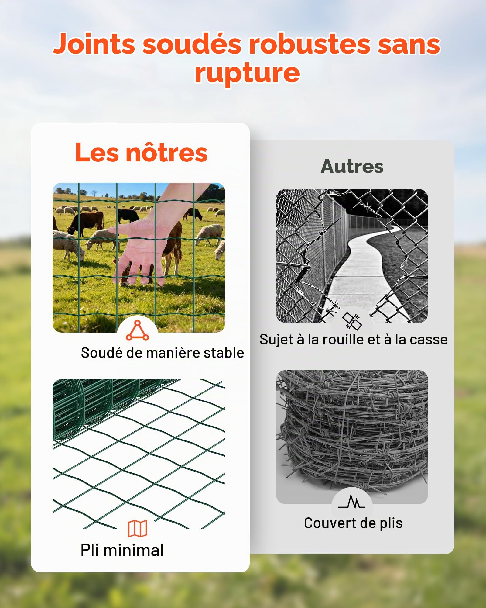 VEVOR Grillage Métallique Vert Maille 10 x 10 cm Rouleau Grillage Clôture à Mouton Soudé 1 x 20 m Fil en Fer Galvanisé Revêtement Vinyle PVC Diamètre Fil 2,1 mm pour Jardin Enclos Cage Animaux Ranchs