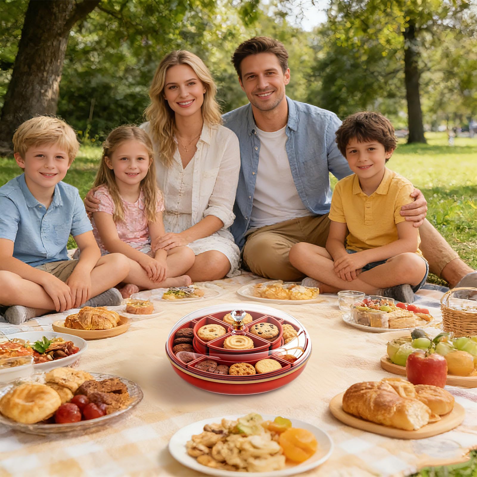 Bandeja Para Snacks para Almacenamiento Hermética Transparente con Doble | Bandeja De Servir Snacks De Doble Capa Transparente Y Hermética Para Nueces, Dulces, Cocina, Viaje, , Picnic, y