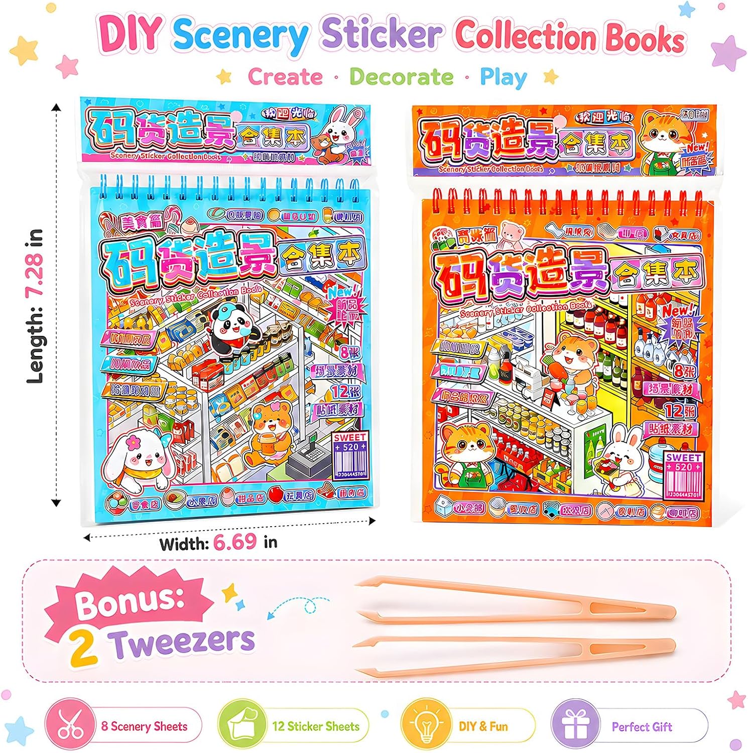 XZENTIRA 3D Sticker Scene Book, Mini Supermarket DIY Craft Book