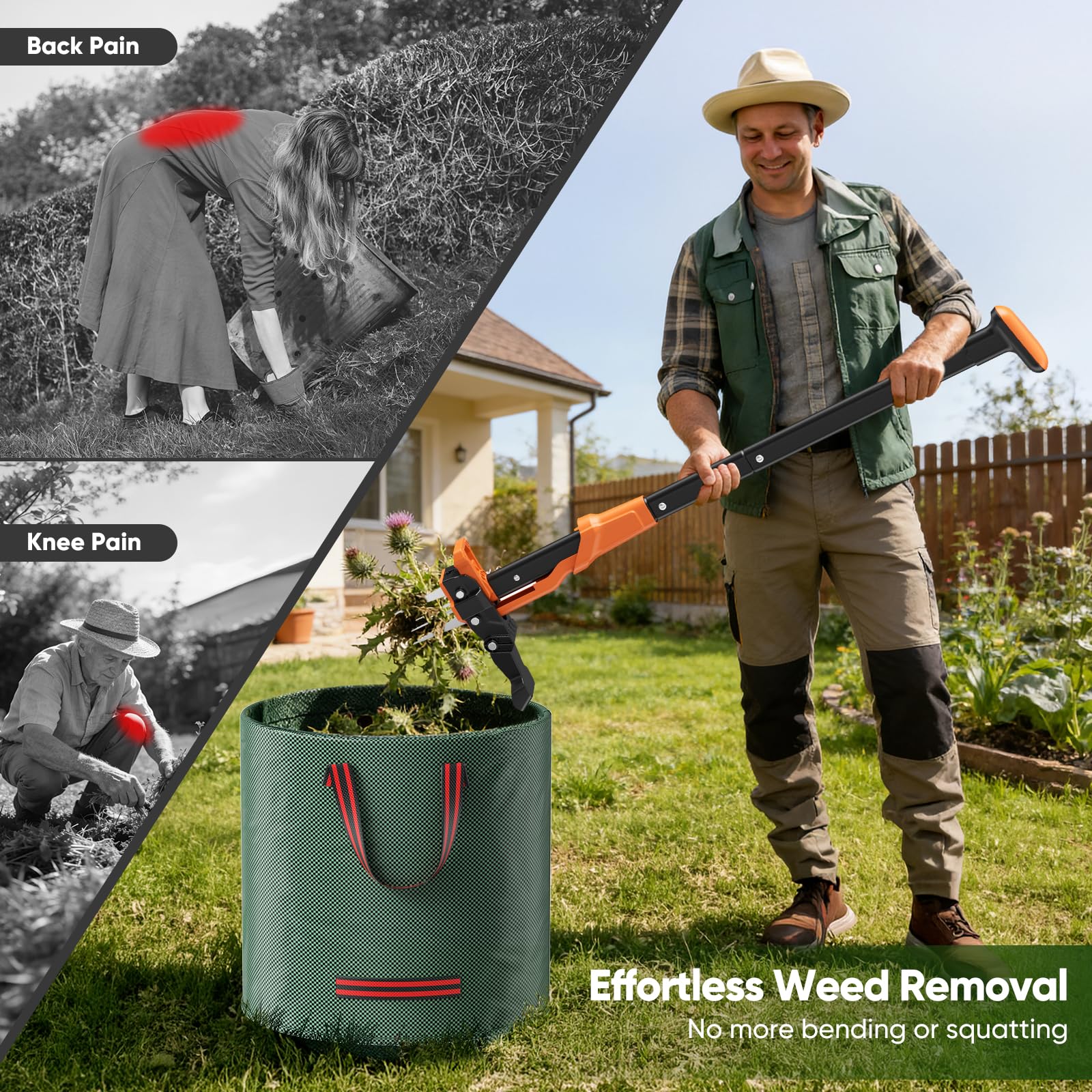Sarcloir de 85 à 100 cm à longueur réglable, outil à long manche avec 4 griffes, outil robuste pour arracher les racines de pissenlits, outils de jardinage pour la cour et la pelouse