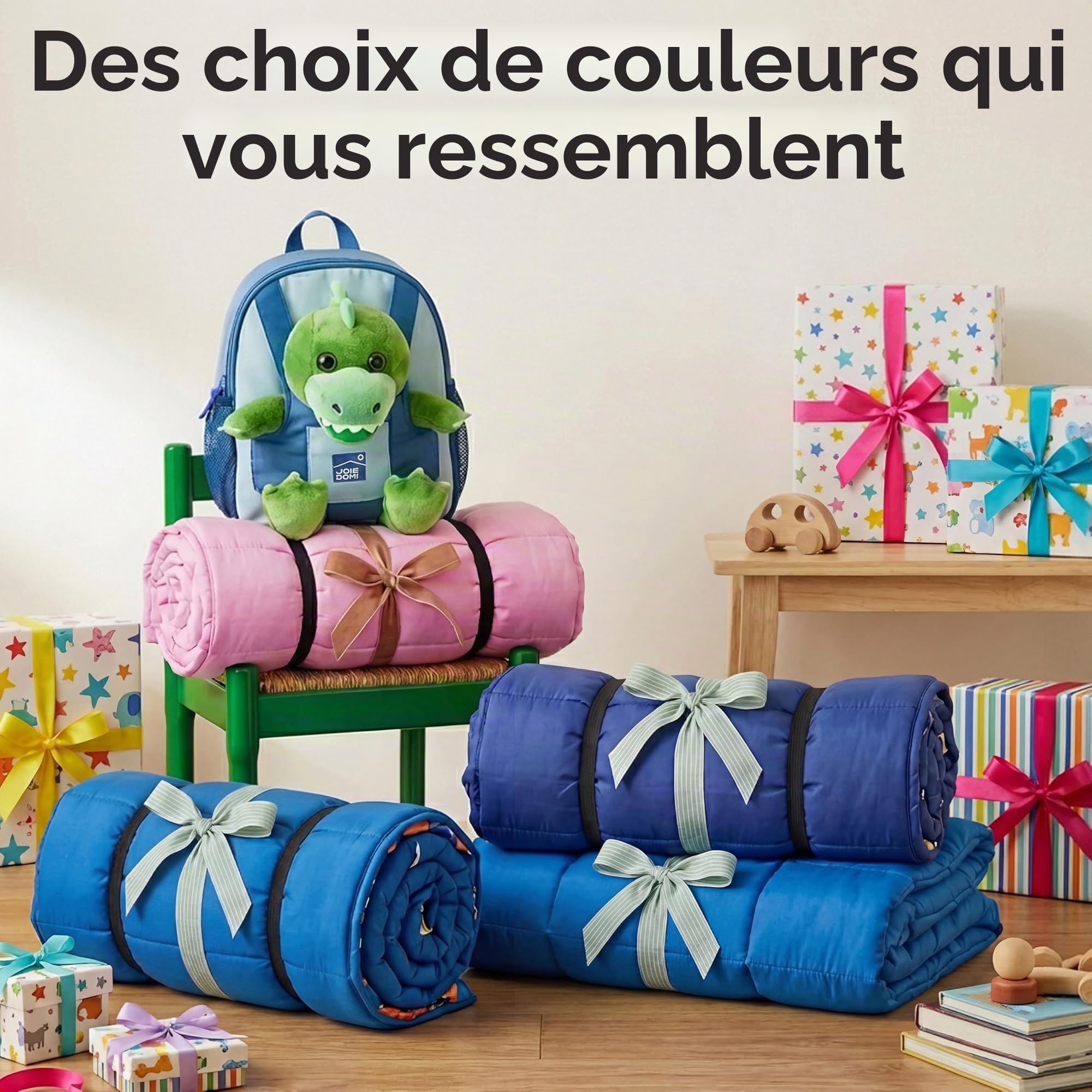 Joiedomi Tapis de Couchage pour Tout-Petits avec Oreiller et Couverture, Tapis de Couchage Enroulable pour Le Milieu préscolaire, pour garçons et Filles, Maternelle, Nuit de 3 à 7 Ans