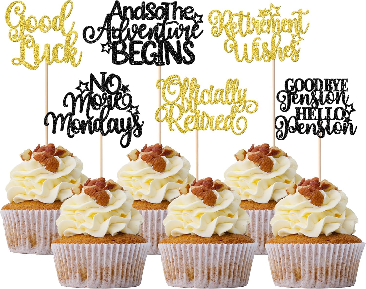 SYKYCTCY 36 Pack Happy Retirement Cupcake Toppers Glitter officially retired Cupcake Picks And So The Adventure Begins Good Luck Cake Decorations for Retirement Theme Birthday Party Supllies
