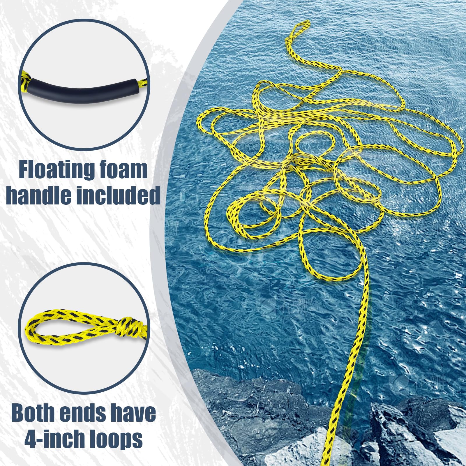 Corda di traino per barche 18,3 m 3-6K, corde galleggianti per tubi rimorchiabili,Accessori per sport acquatici