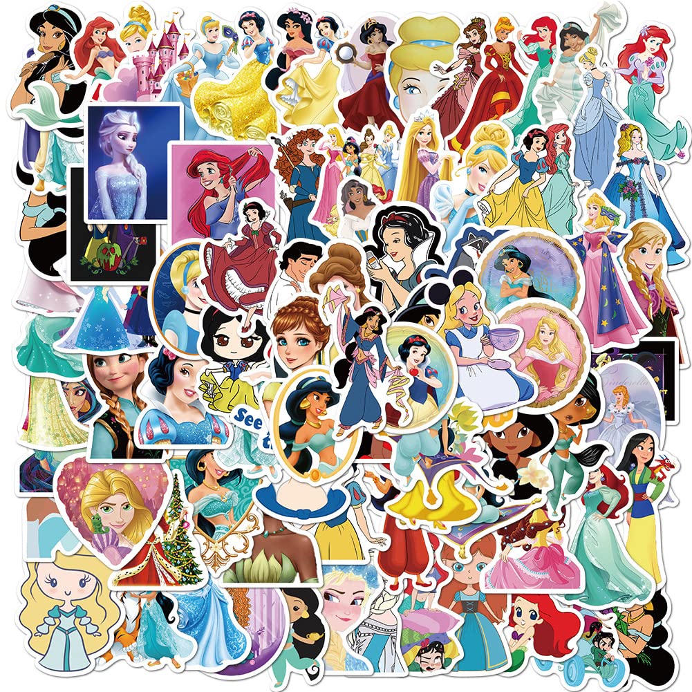 Syijupo 100Pcs Princesas Pegatinas, Pegatinas Infantiles Pared Cartoon Princesas Dormitorio Álbum Cuaderno Skate Bicicleta Maleta Pegatina