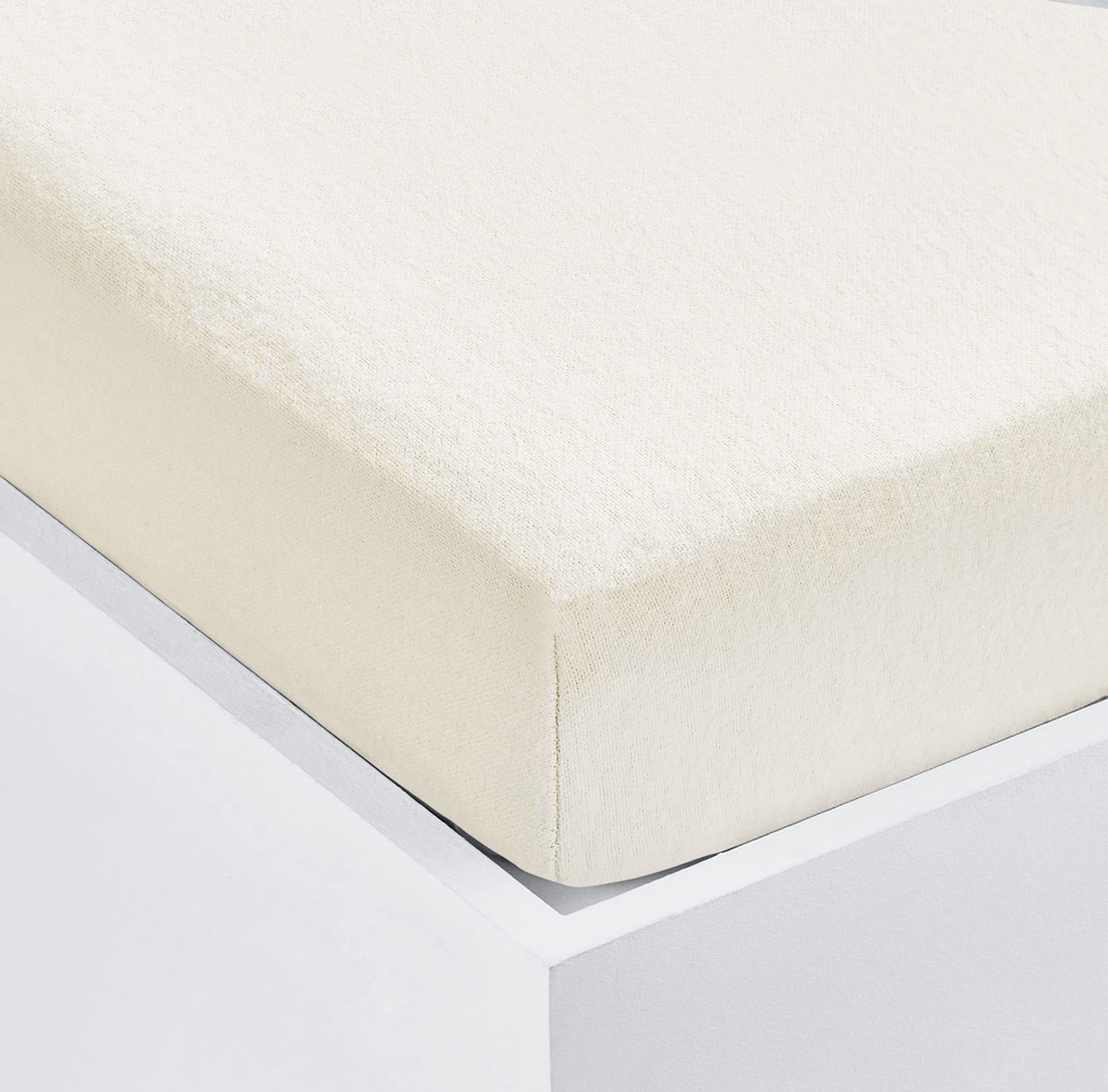 Home Living Super Soft Terry Towelling Stretch Fitted Sheet Mattress Protection Cover Fully Elasticated Extra Deep Breathable All Seasons (Cream, Single)