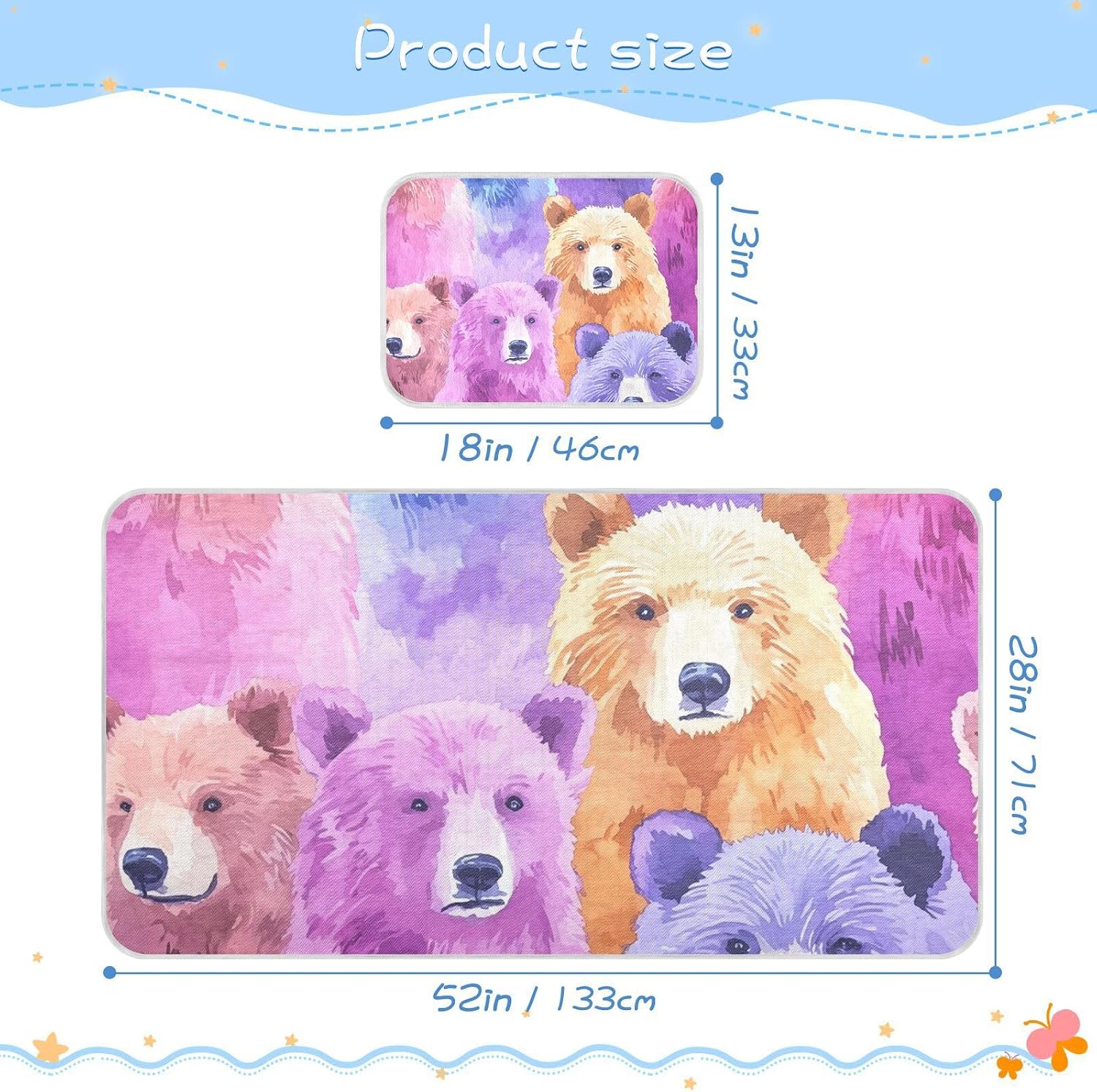 Colorful Bear Cooling Baby Mattress Pads 28" x 52" Reusable Mattress Protector Pads for Baby&Toddler