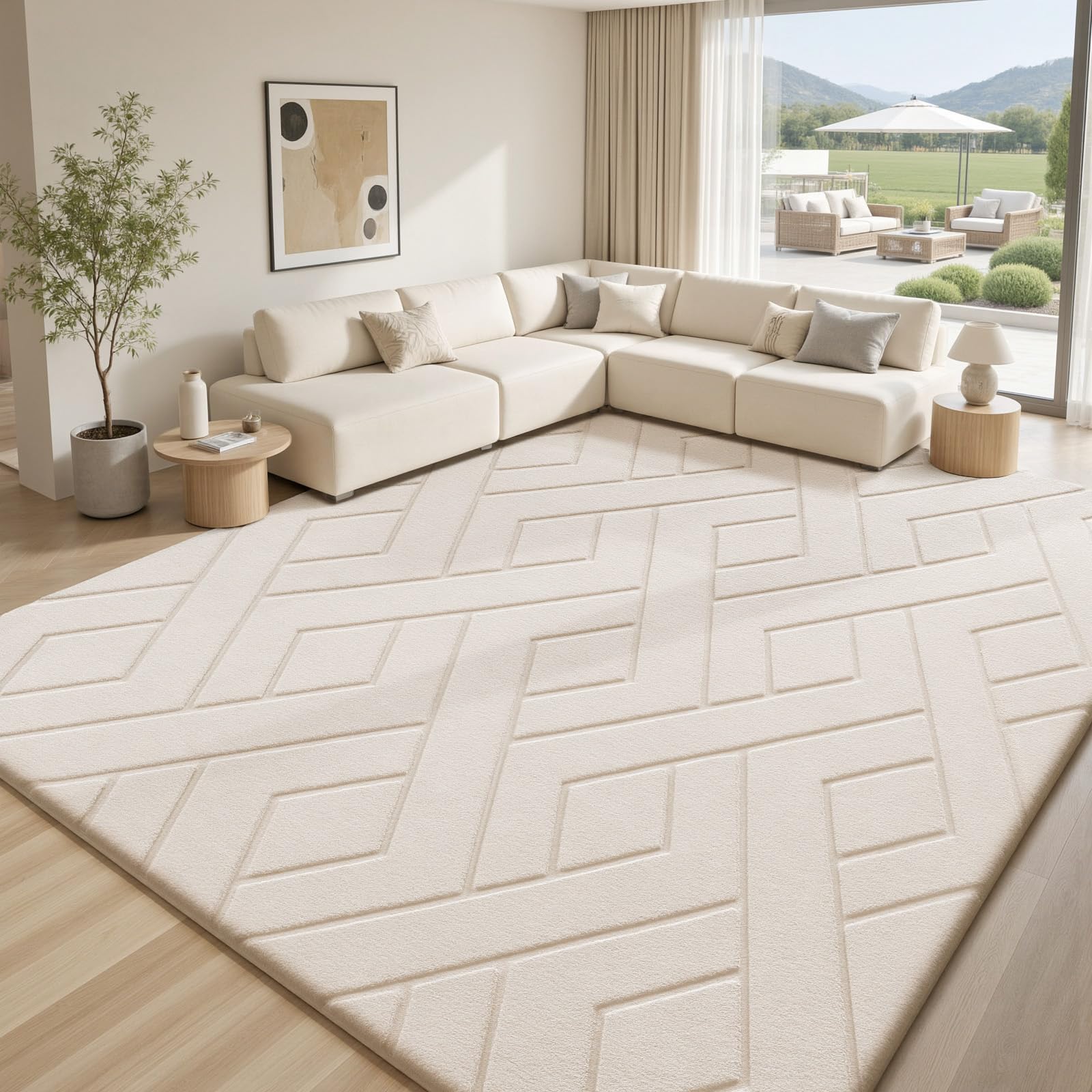 Sour Lemon Rugs Living Room 120x160cm, Cream Shaggy Area Rugs for Bedroom — image 1
