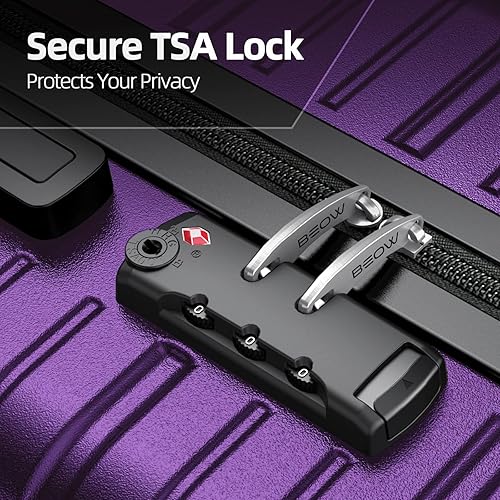 Miniatura 4 de BEOW Equipaje expandible liquidación 4 piezas Hardshell ligero PC+ABS Maleta Spinner Ruedas TSA Lock, Púrpura