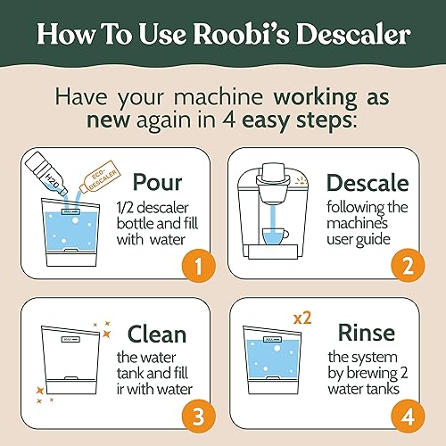 Miniatura 8 de Roobi Solución descalcificadora compatible con Keurig. Especialmente formulada para descalcificar y limpiar. 2 usos por botella, paquete de 2. Kit
