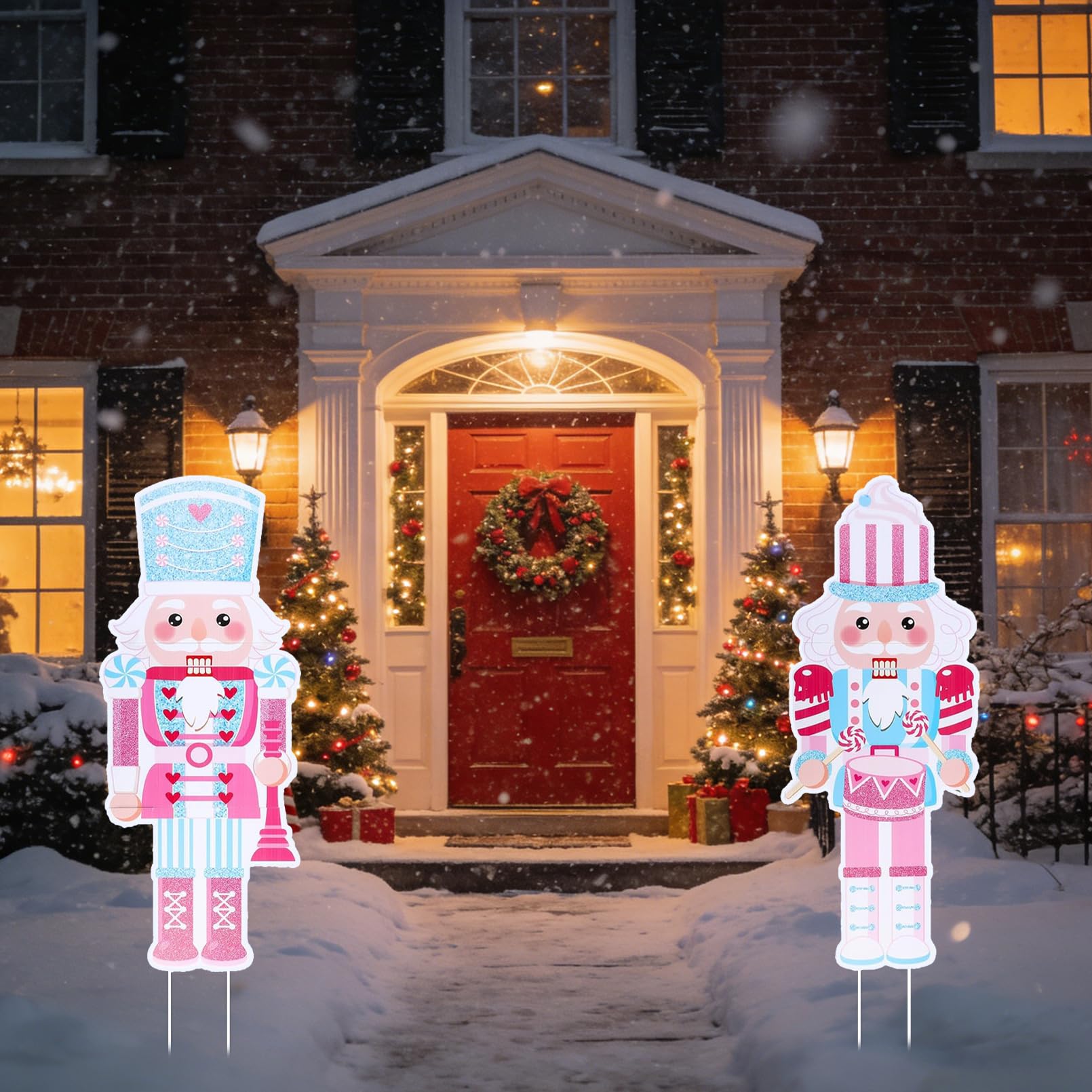 Piquets Casse-noisette Noël lot de 2 pour décoration de jardin et porche d'hiver