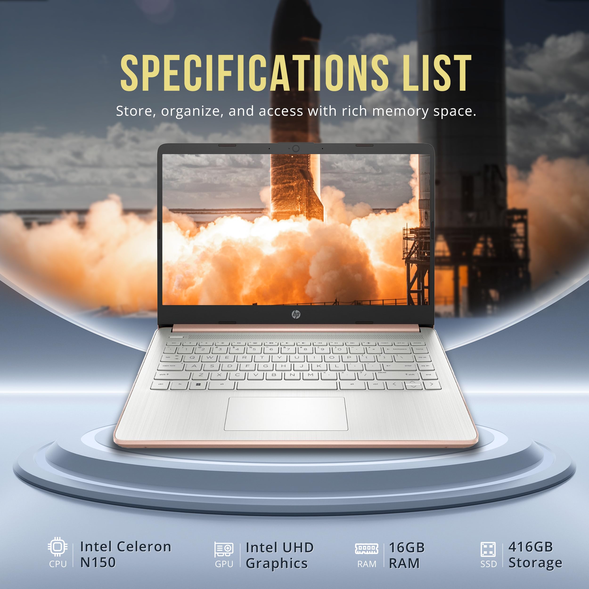 HP Stream 14" HD BrightView Laptop, Intel Celeron N4120, 16GB RAM, 416GB Storage (128GB eMMC + 288GB Docking Station Set), Intel UHD Graphics, 720p Camera, Wi-Fi, 1 Year Office 365, Win 11 S, Gold