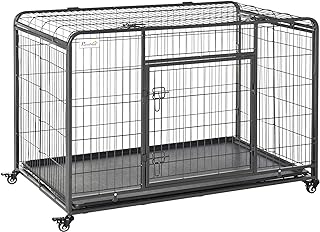 PawHut Metal Dog Cage Kennel Locking Door & Wheels Removable Tray Openable Top For Extra Large Pets 125 x 76 x 81 cm