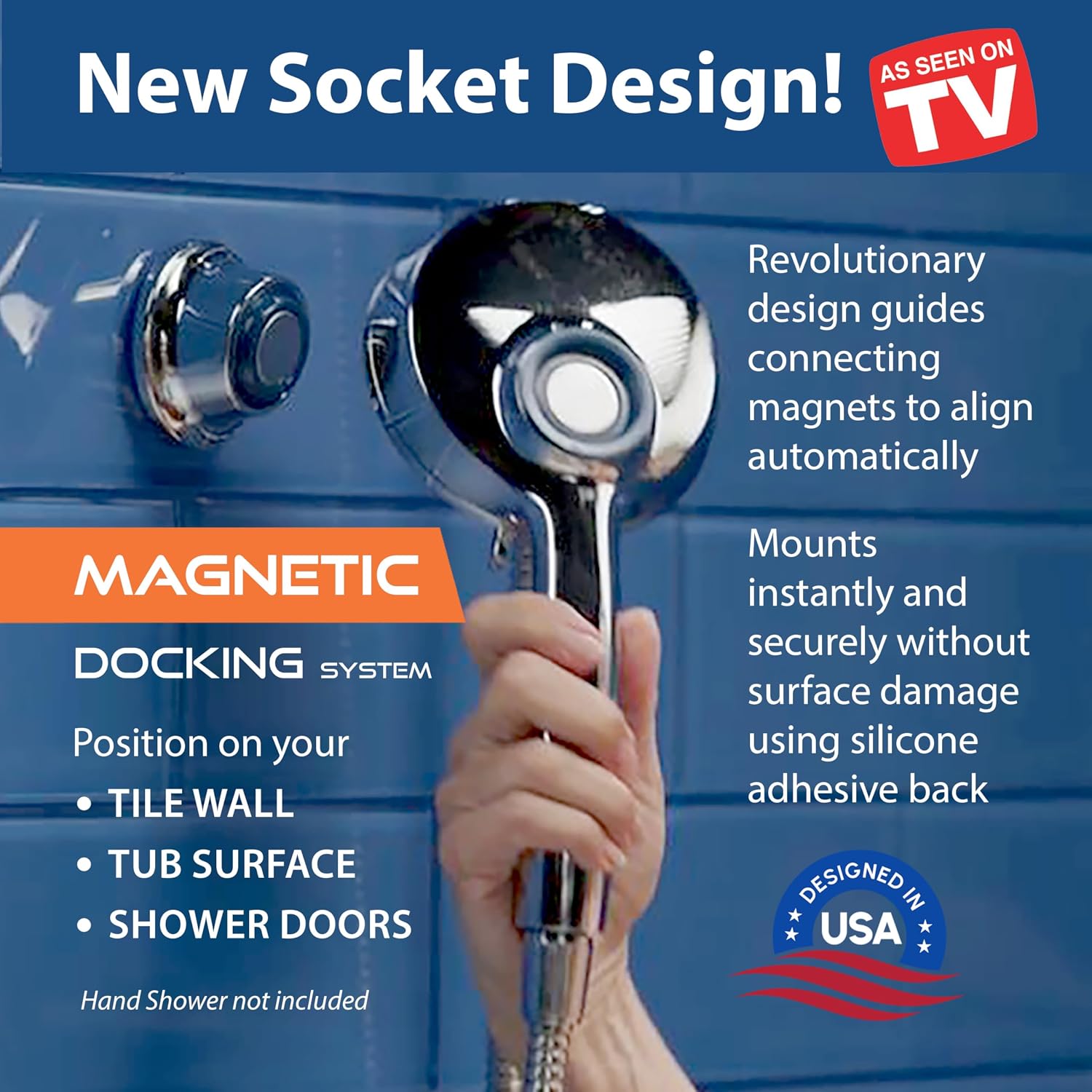 Magnetic Docking Go-Anywhere Wall Bracket for Magneton Hand Shower & Combo Systems - Instant & Secure Tool Free Mount on Any Bath Tile, Tub, Glass Door Surface - Top American Brand - Matte Black | Space-age Magnetic Guidance Docking. Mounts Instanty, Safely & Securely on Any Bath Tile, Tub or Glass Door Surface / Black